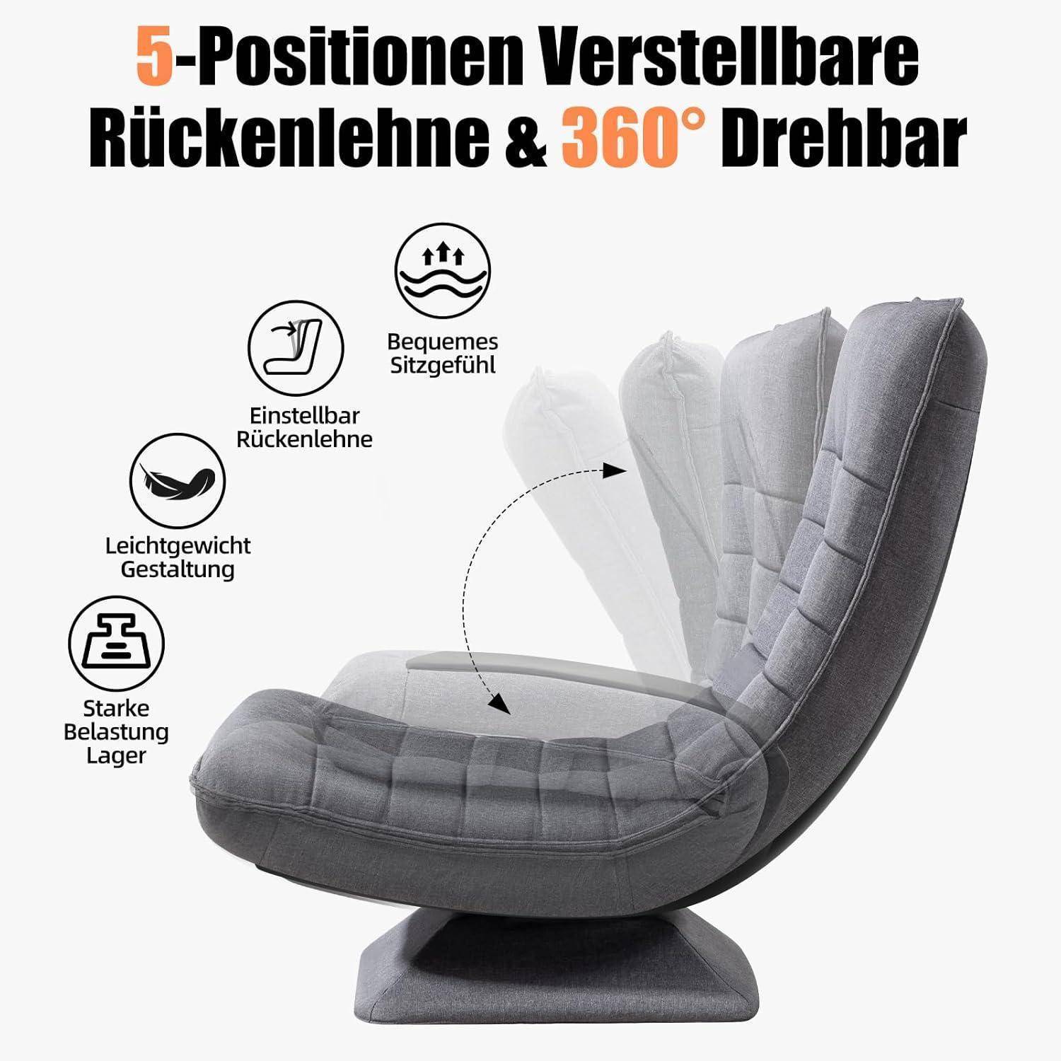 Bodenstuhl 360° drehbar verstellbare Rückenlehne 150kg grau
