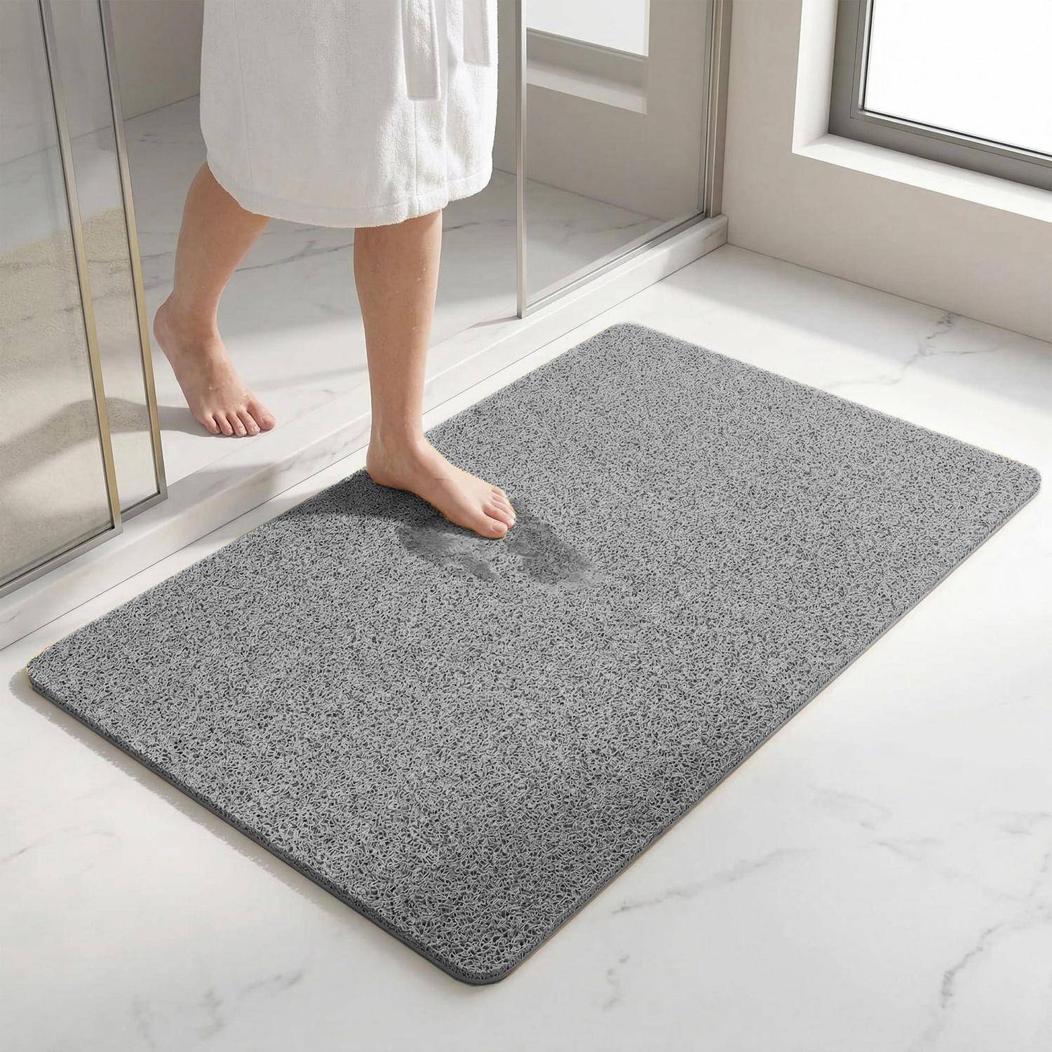 Duschmatte rutschfest 60x40cm PVC Luffa mit Ablauf Grau