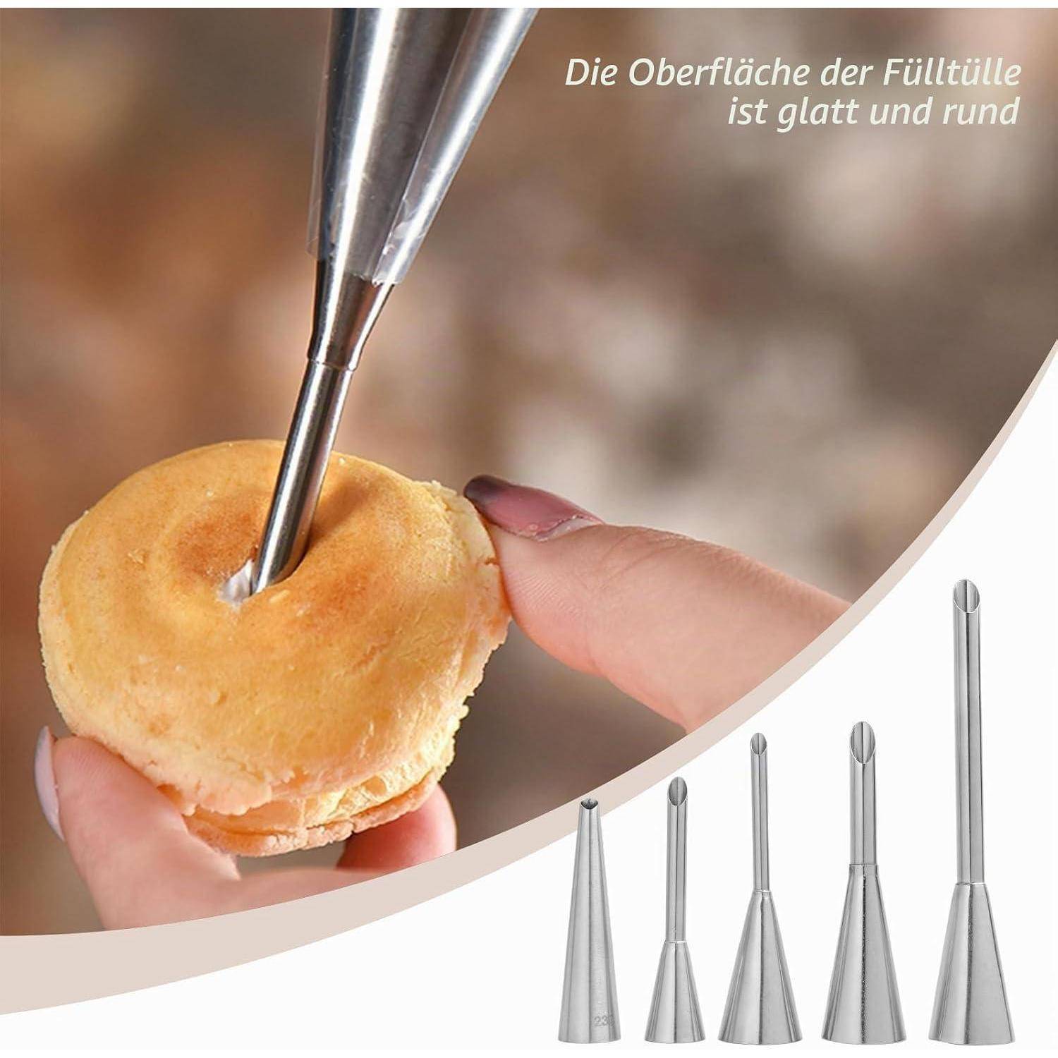 5er Set Spritztüllen Edelstahl für Marmelade & Sahne