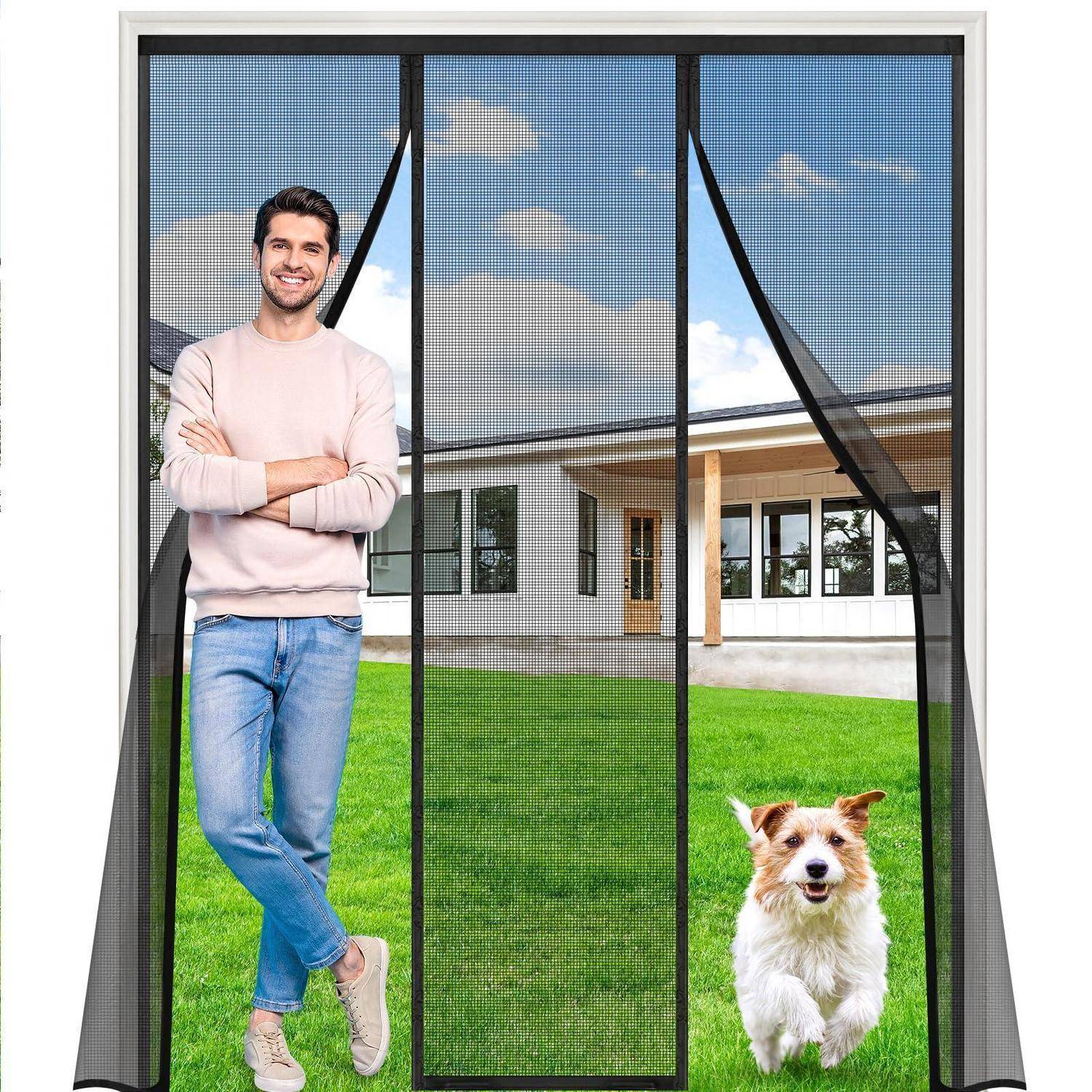 Fliegengitter Doppeltür 120x245cm Schwarz mit starken Magneten