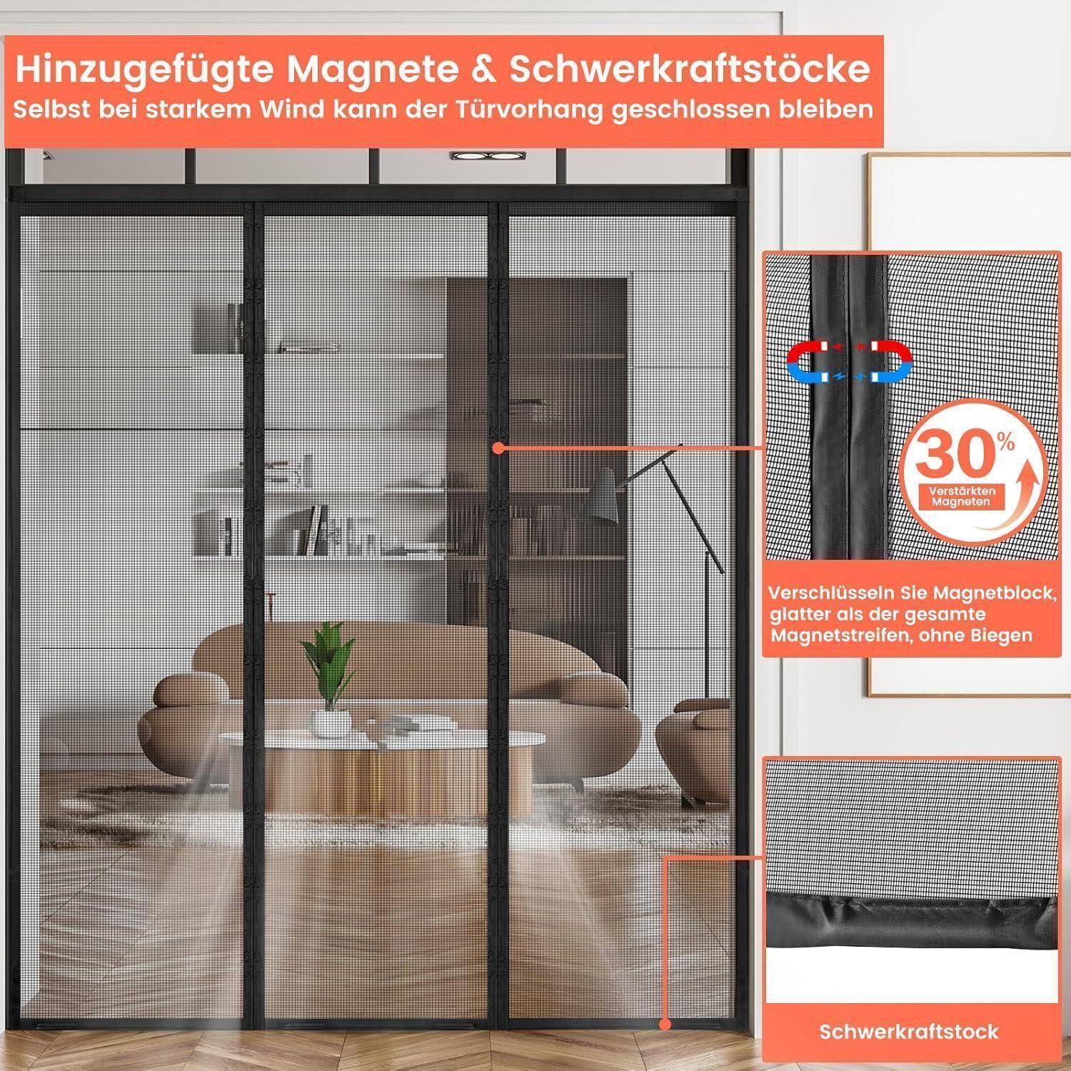 Fliegengitter Tür 225x280cm Schwarz mit Magneten