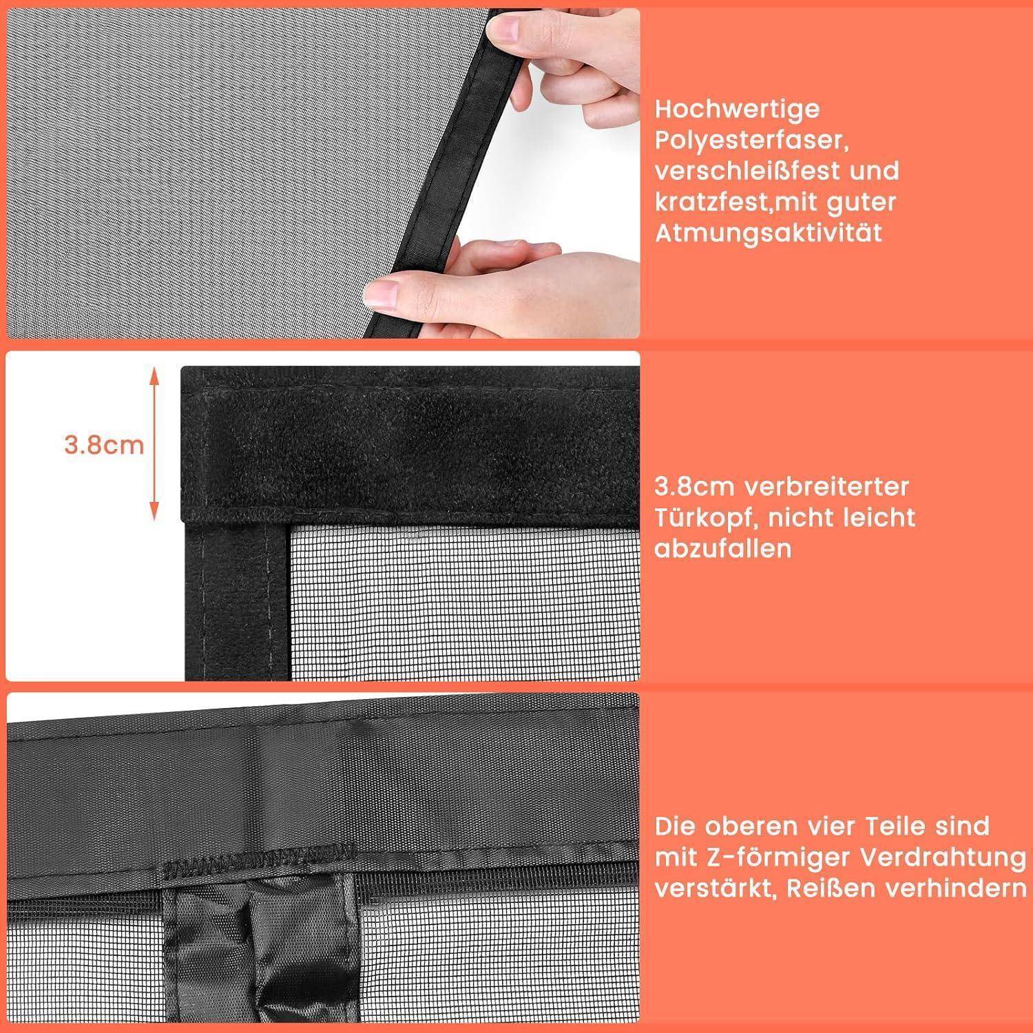 Fliegengitter Tür 225x280cm Schwarz mit Magneten