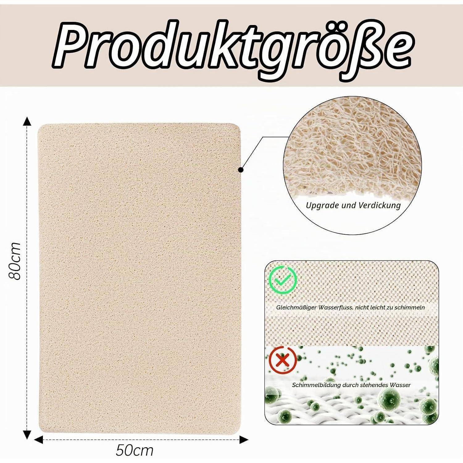 Duschmatte PVC rutschfest 50x80cm beige Luffa-Struktur maschinenwaschbar