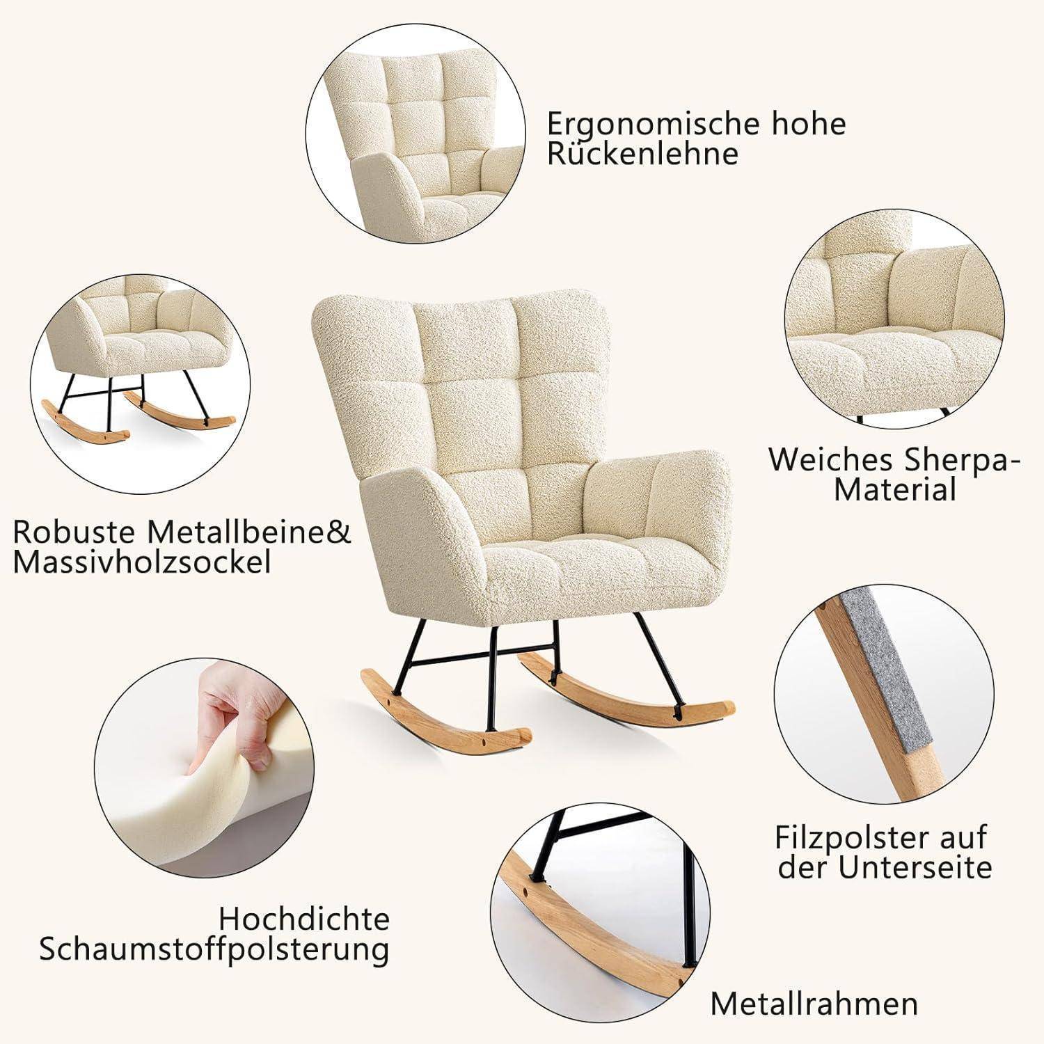 Schaukelstuhl 2er Set Elfenbeinweiß mit Holzkufen