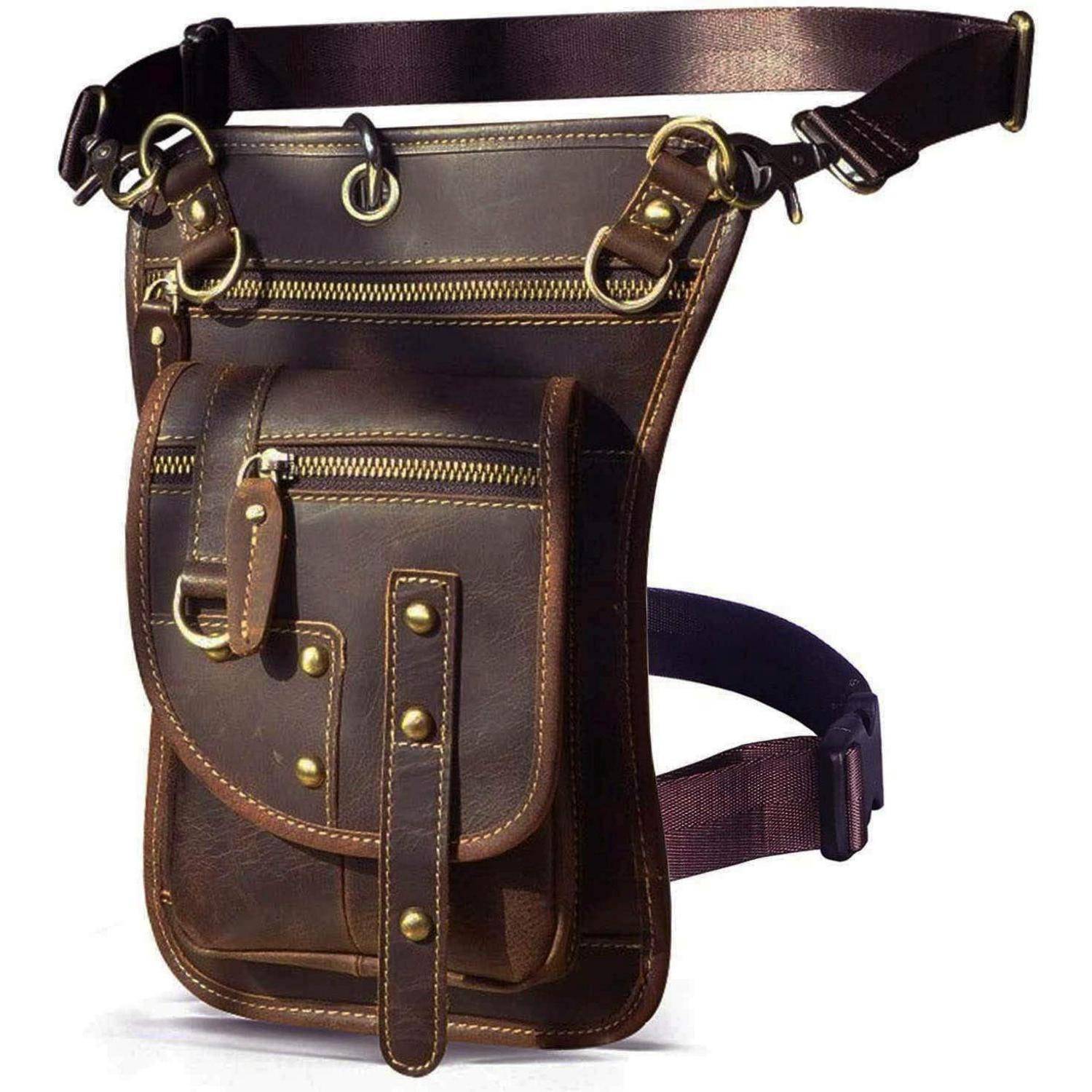 Herren Leder Hüfttasche Umhängetasche Braun 17x28cm