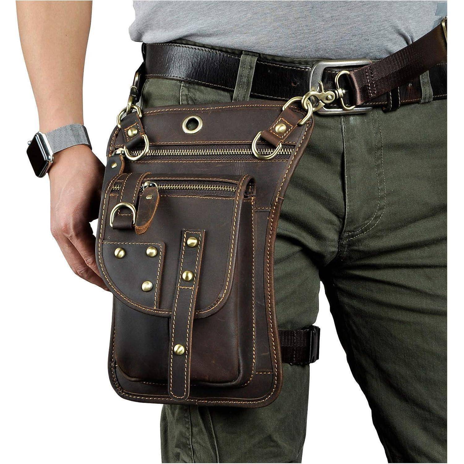 Herren Leder Hüfttasche Umhängetasche Braun 17x28cm