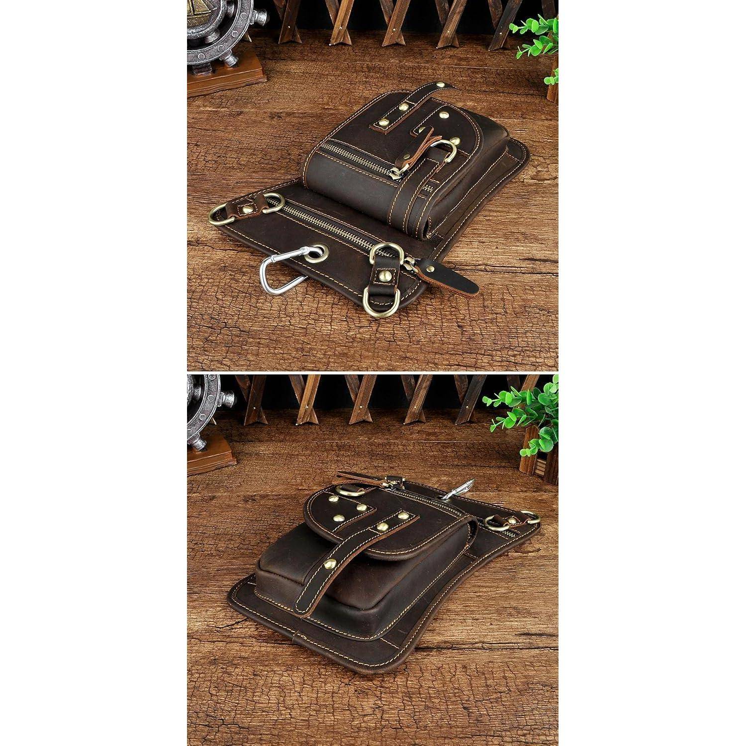 Herren Leder Hüfttasche Umhängetasche Braun 17x28cm