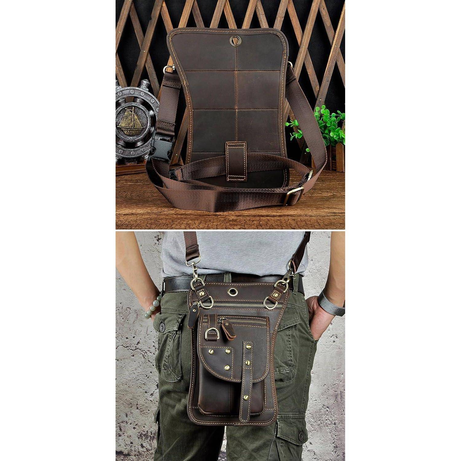 Herren Leder Hüfttasche Umhängetasche Braun 17x28cm