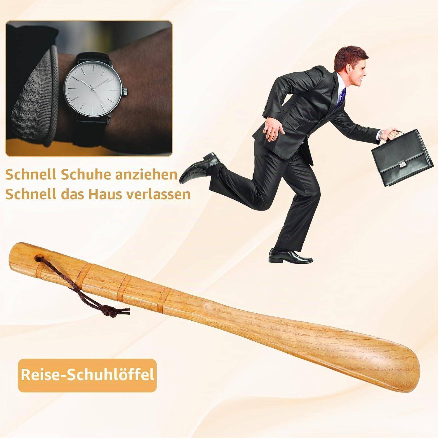 2er Set Schuhlöffel Holz mit Griff für Senioren und Schwangere