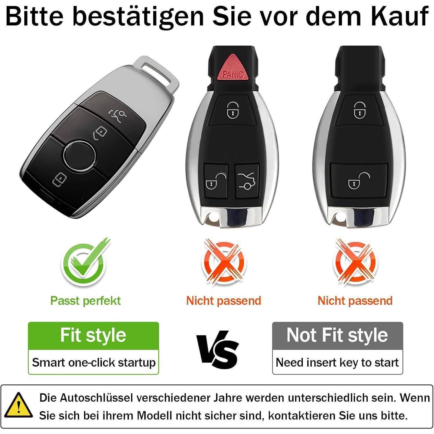 Vergleich der Autoschlüssel-Stilarten: Ein grünes Häkchen kennzeichnet den „Passenden Stil