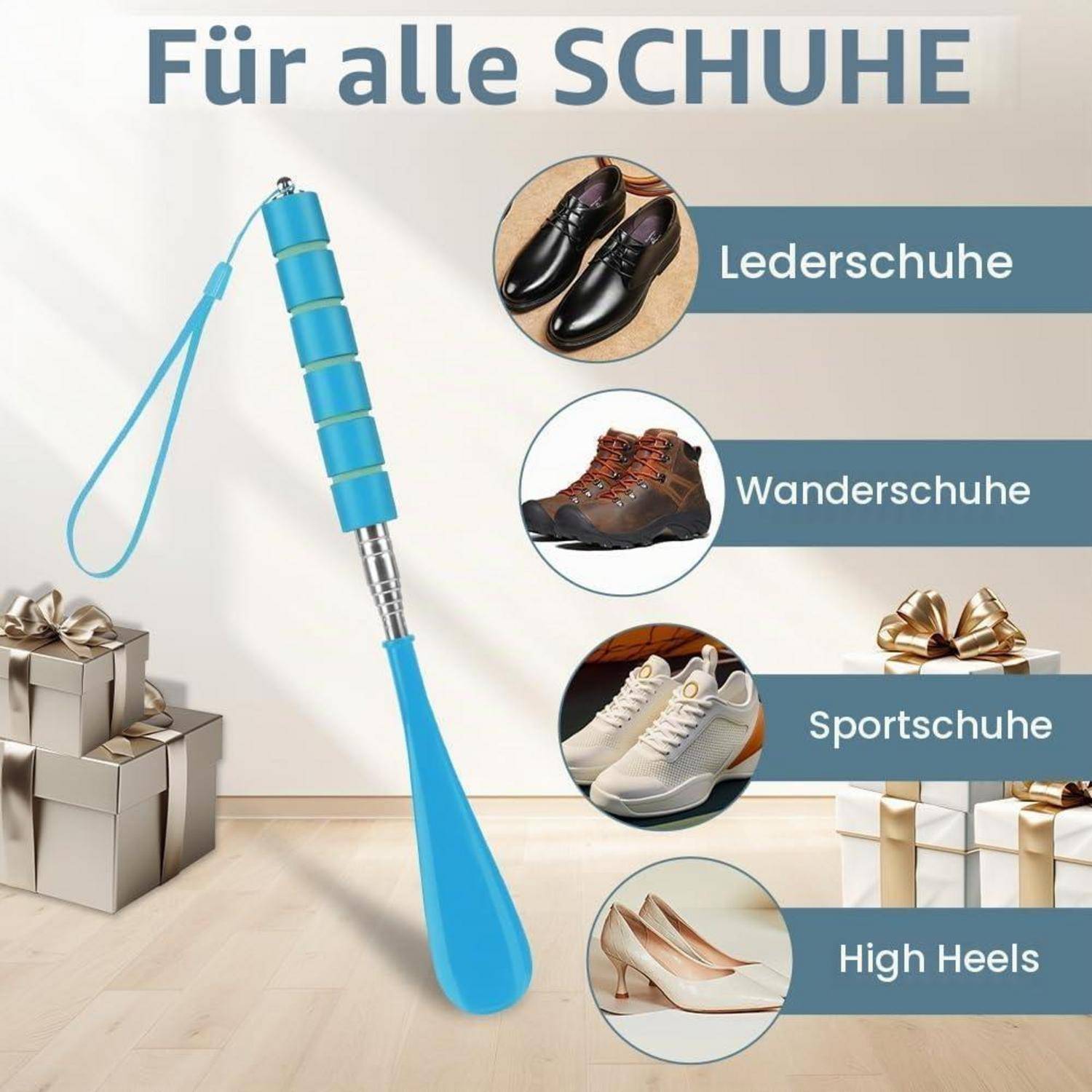 Schuhlöffel Teleskop 28.5-70.5cm Kunststoff Schwarz/Blau