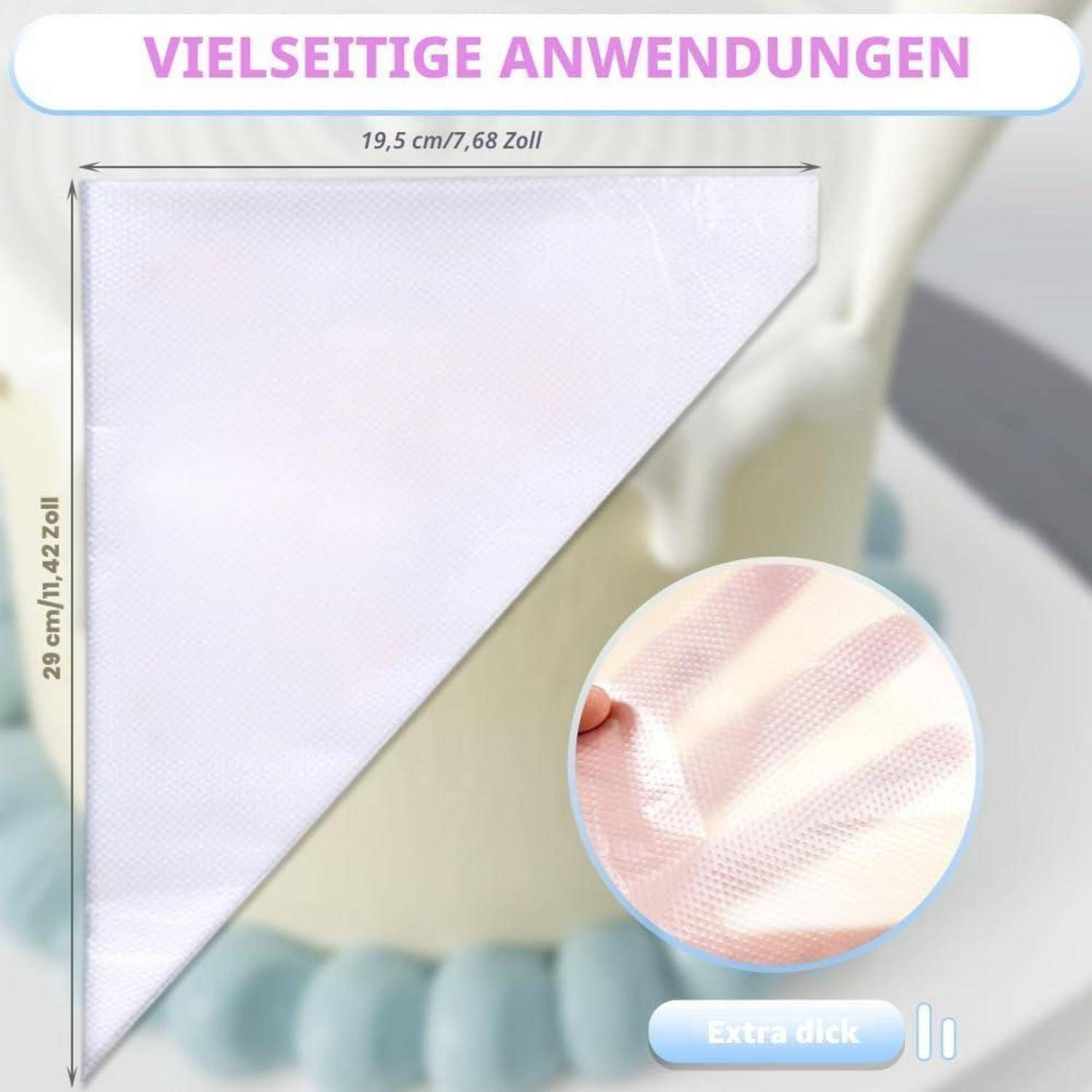 Dreieckige weiße Netz-Wäschenetzbeutel, 19,5 x 29 cm, dargestellt als extra dick mit Nahaufnahme des Stoffdetails und Banner 'VIELSEITIGE ANWENDUNGEN'.