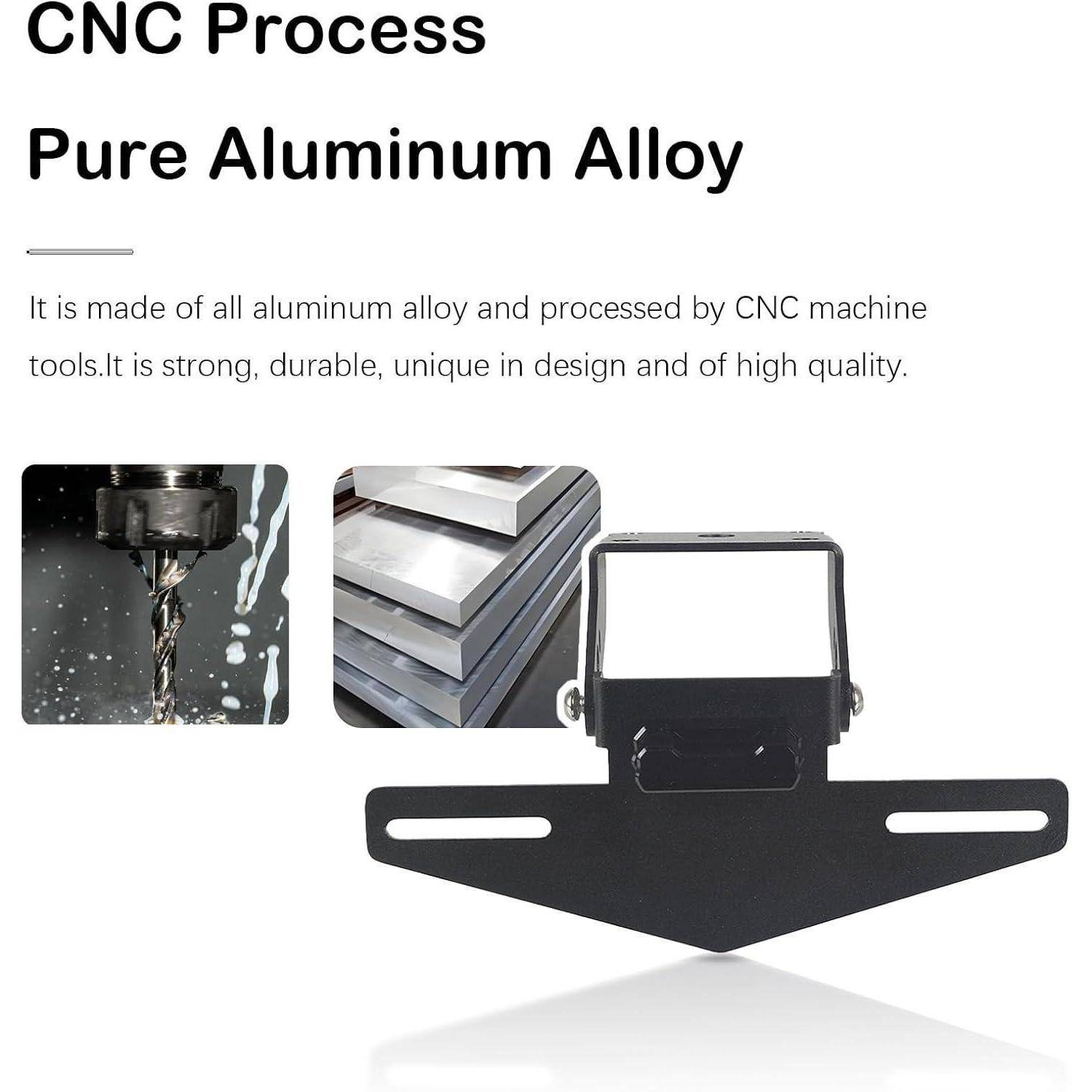 Werbebild für CNC-Verarbeitung von reiner Aluminium-Legierung, das eine bearbeitete Metallhalterung und Nahaufnahmen von Fräsen und gestapelten Aluminiumblechen zeigt.
