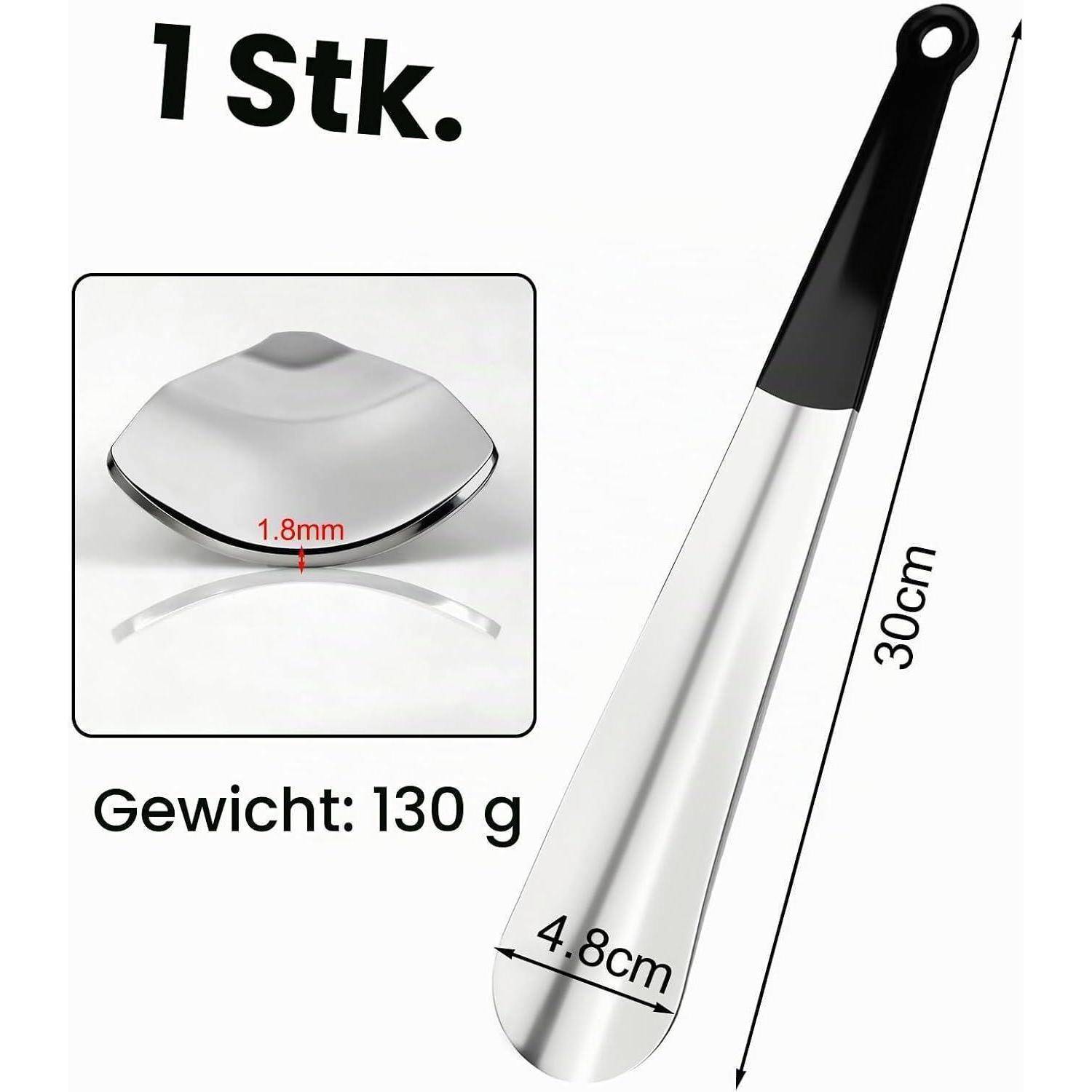 Metallschuhanzieher, 30 cm lang und 4,8 cm breit, mit einer Dicke von 1,8 mm; gekennzeichnet mit „1 Stk.