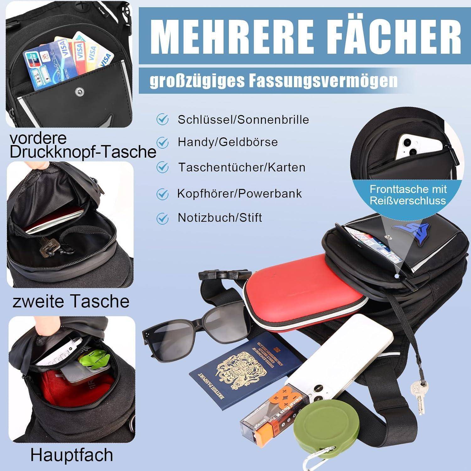 Eshow Beintasche Motorrad erweiterbar mit Flaschenhalter und Karabiner Schwarz