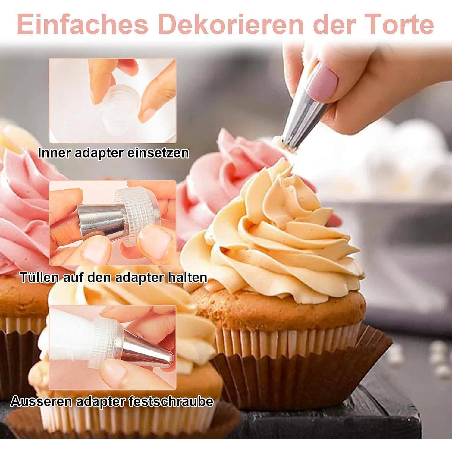 Spritzbeutel Set 3 Stück Baumwolle 40/35/30cm 8 Tüllen Edelstahl