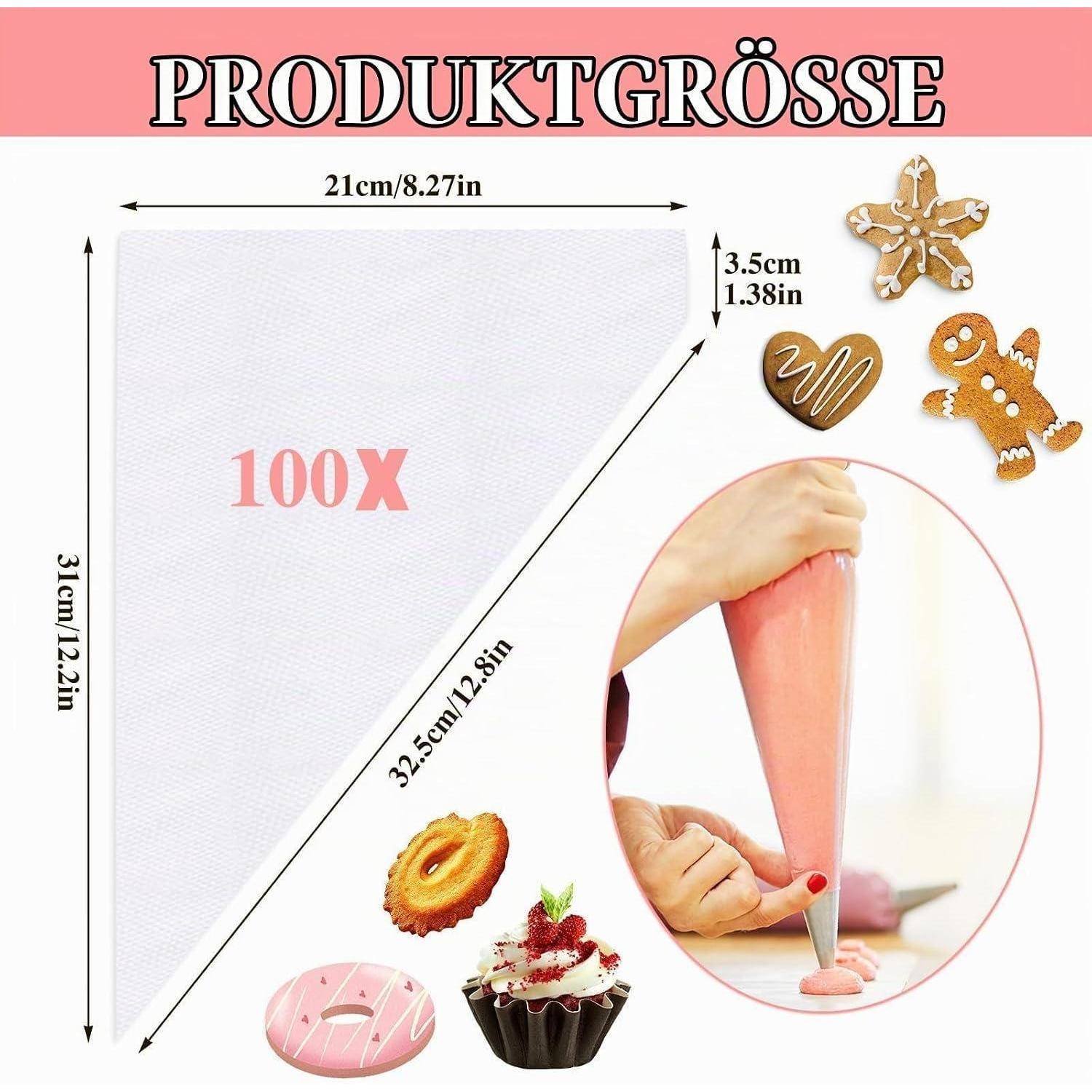 Größentabelle für Spritzbeutel mit der Bezeichnung „PRODUKTGRÖSSE