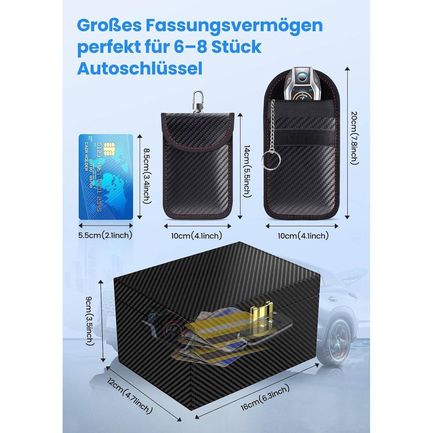 Faraday Box &amp; Tasche 2er-Set Keyless Go Schutz für Autoschlüssel &amp; Handy