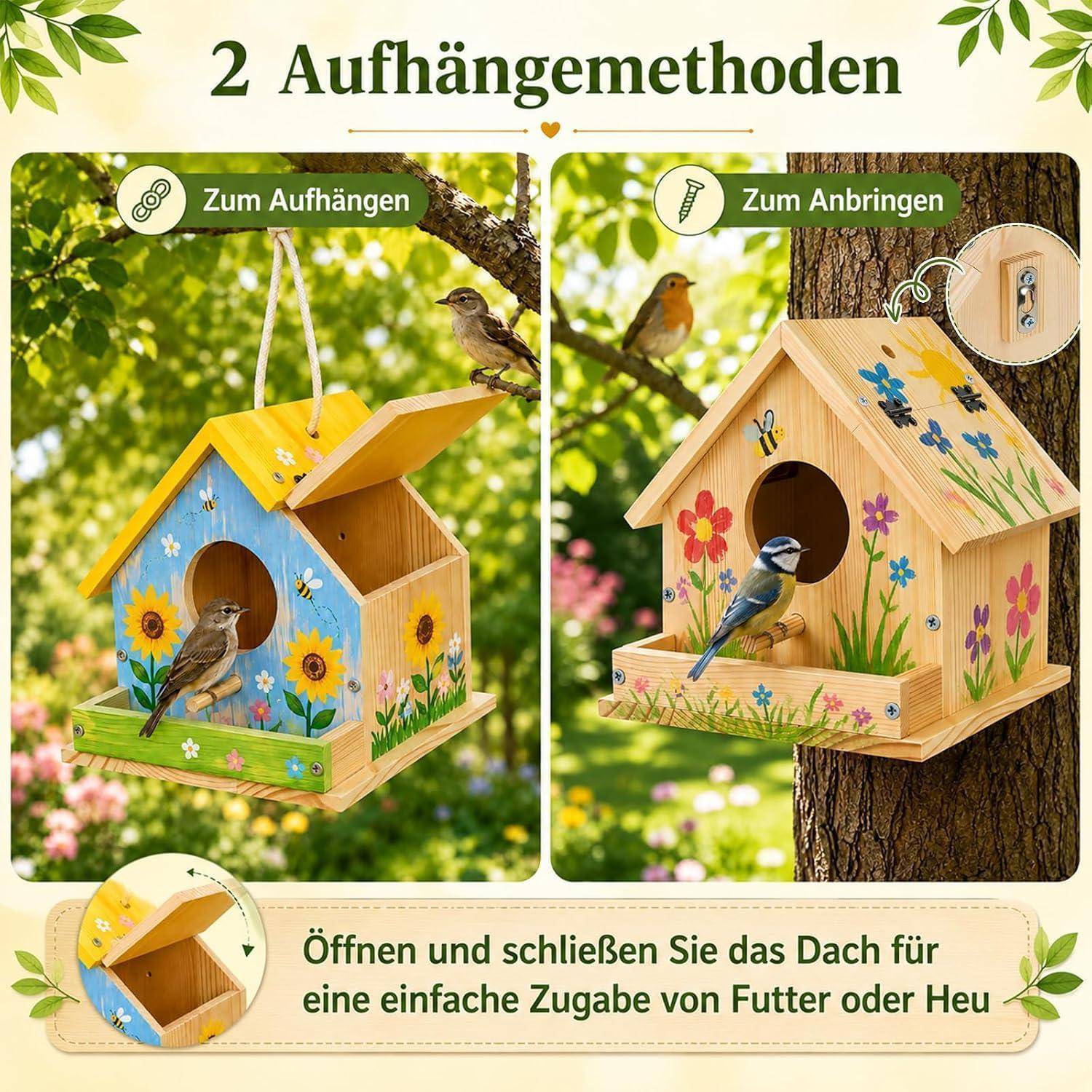 Vogelhaus Bausatz zum Bemalen mit 12 Farben und 2 Pinseln