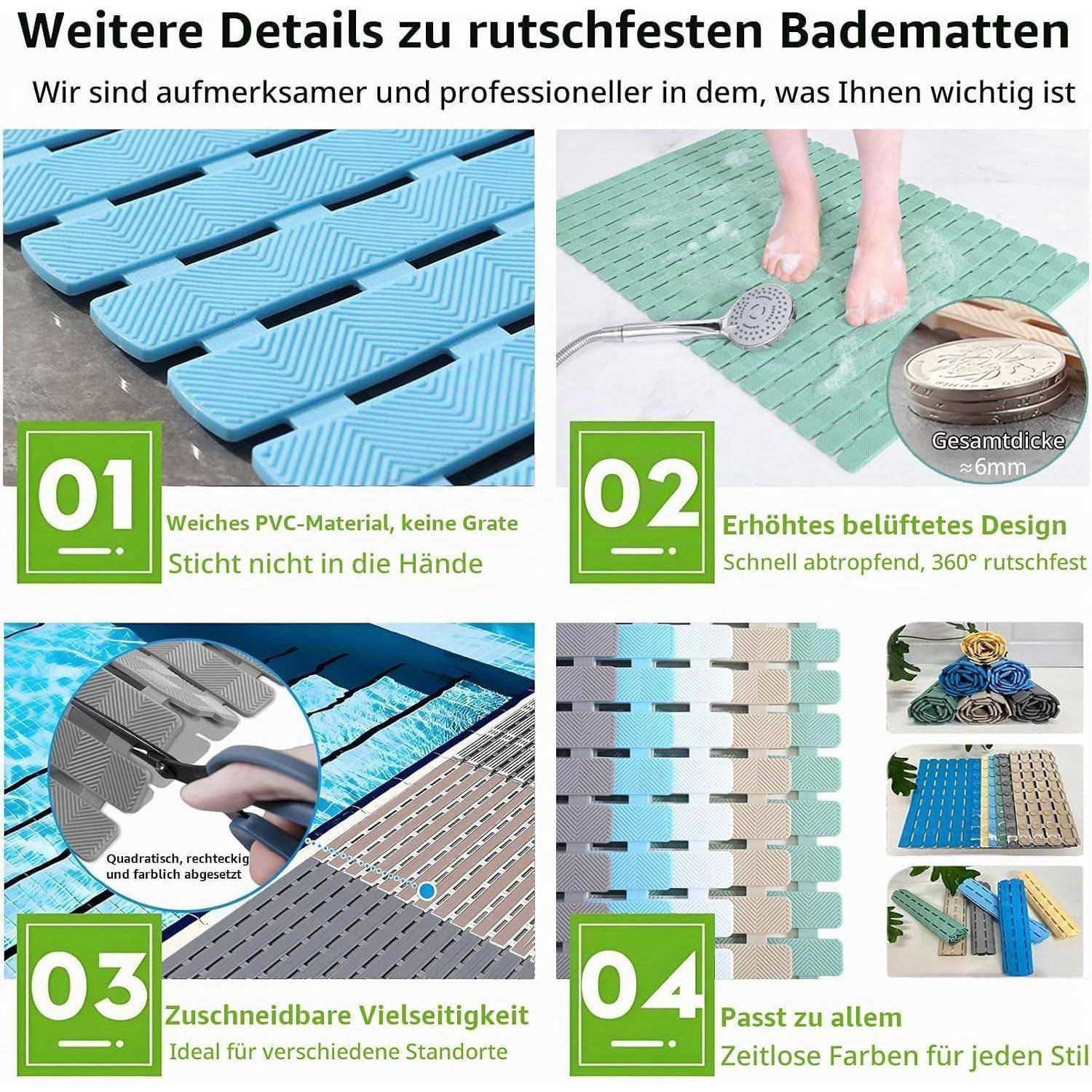 easyBee Duschmatte 70x40cm Grün BPA-frei Latexfrei Schimmelresistent