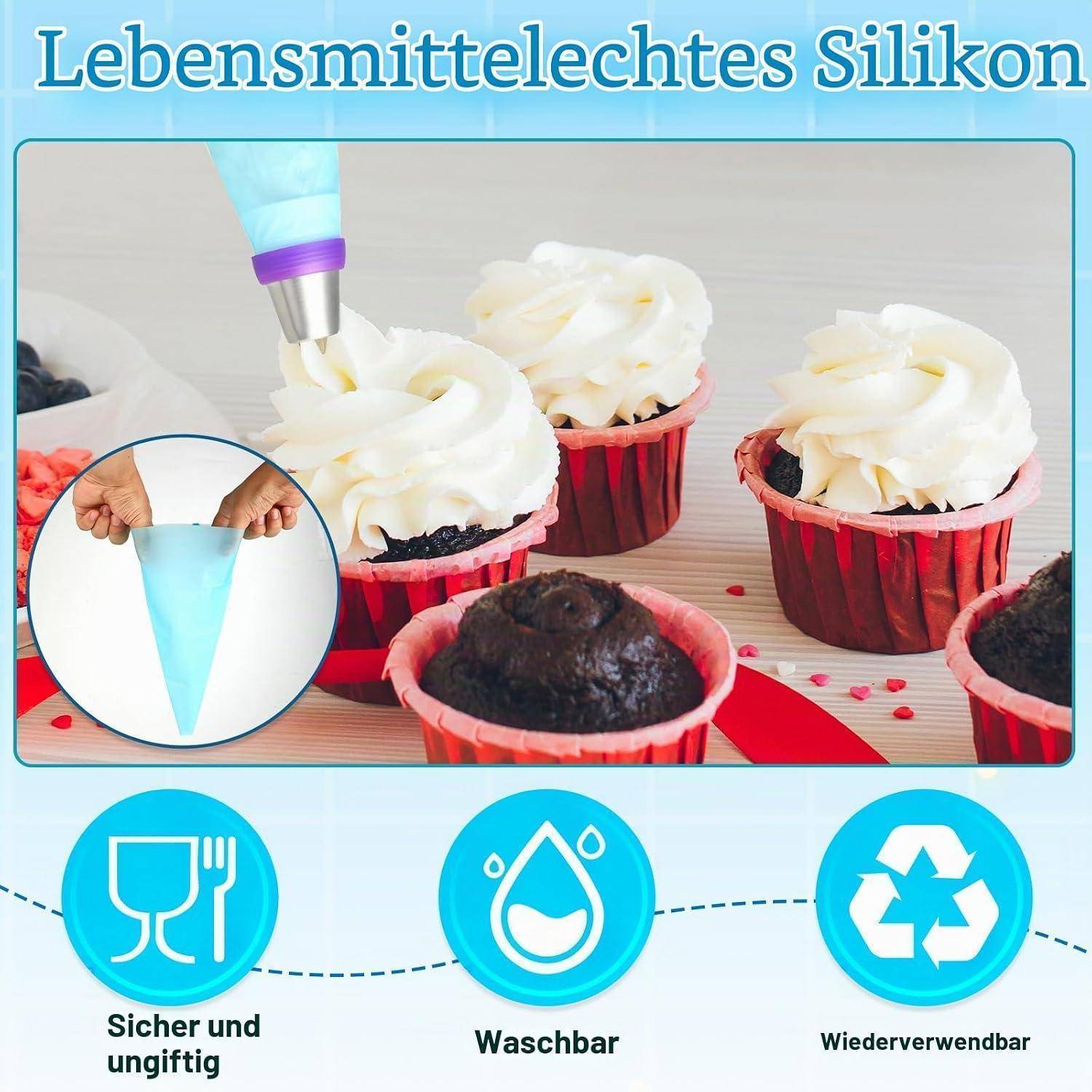 Spritztüllen Set 47tlg. Edelstahl Russische Tüllen Silikon Spritzbeutel