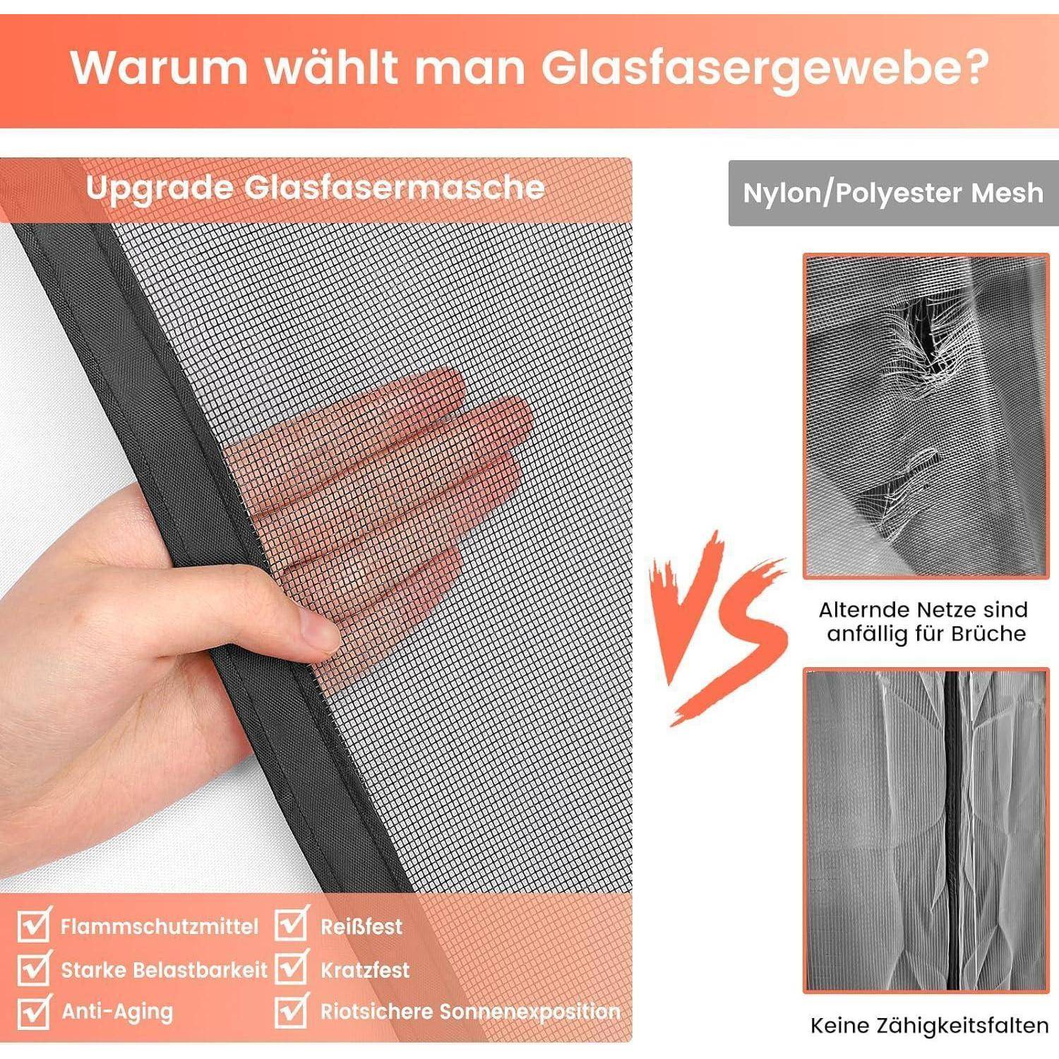 Fliegengitter Tür 120x210cm Glasfaser Schwarz mit Magnetverschluss