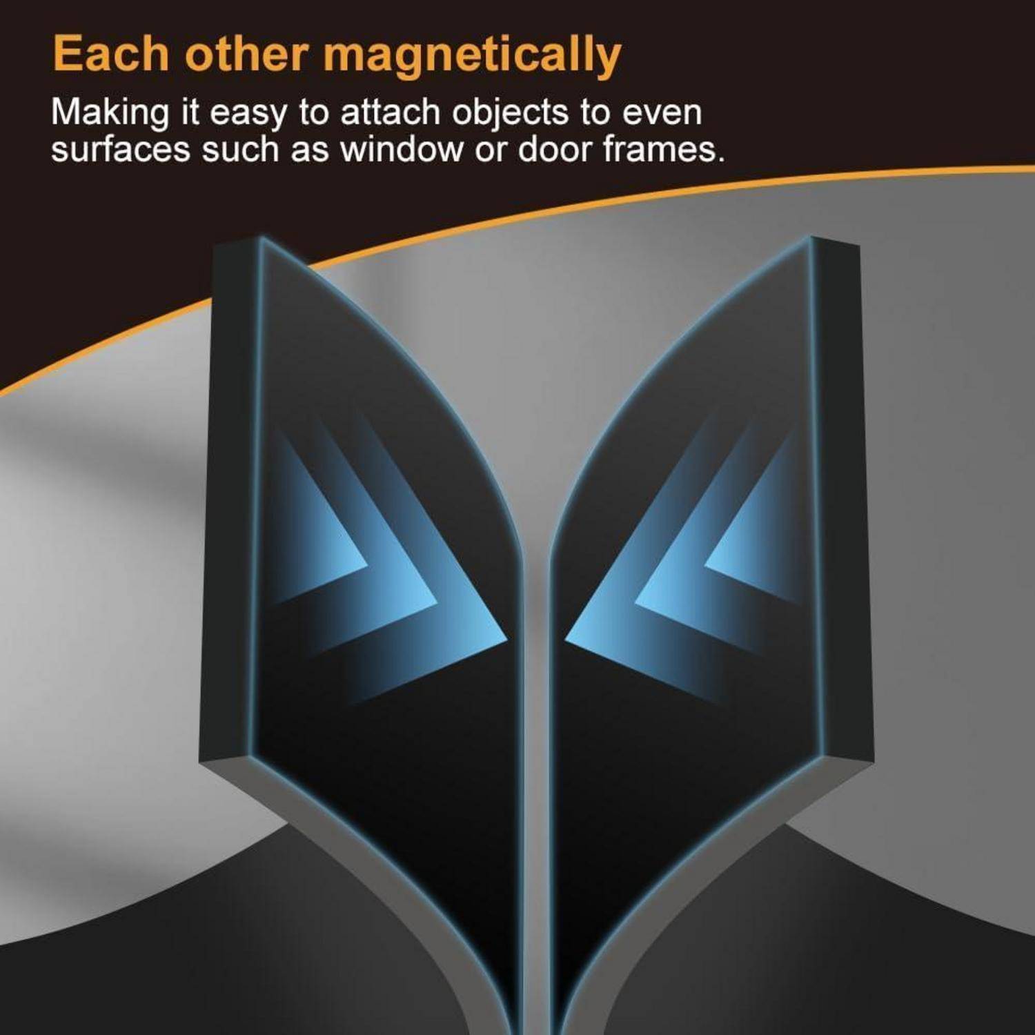 Illustration von zwei magnetischen Befestigungsteilen, die sich zueinander ausrichten; Text sagt „Gegenseitig magnetisch