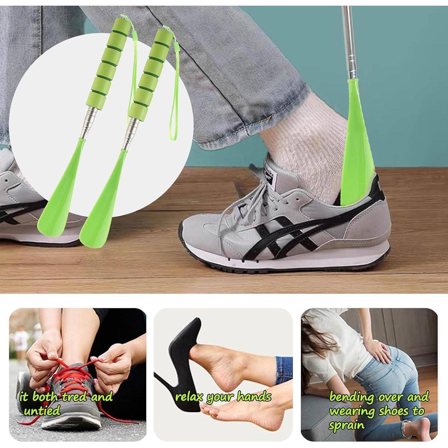 Elastische Schnürsenkel ohne Knoten an einem Sneaker, mit eingefügten Fotos, die Hände zeigen, die Schnürsenkel binden, und einen Fuß, der in einen Schuh schlüpft, um einfaches Anziehen und Komfort zu betonen.