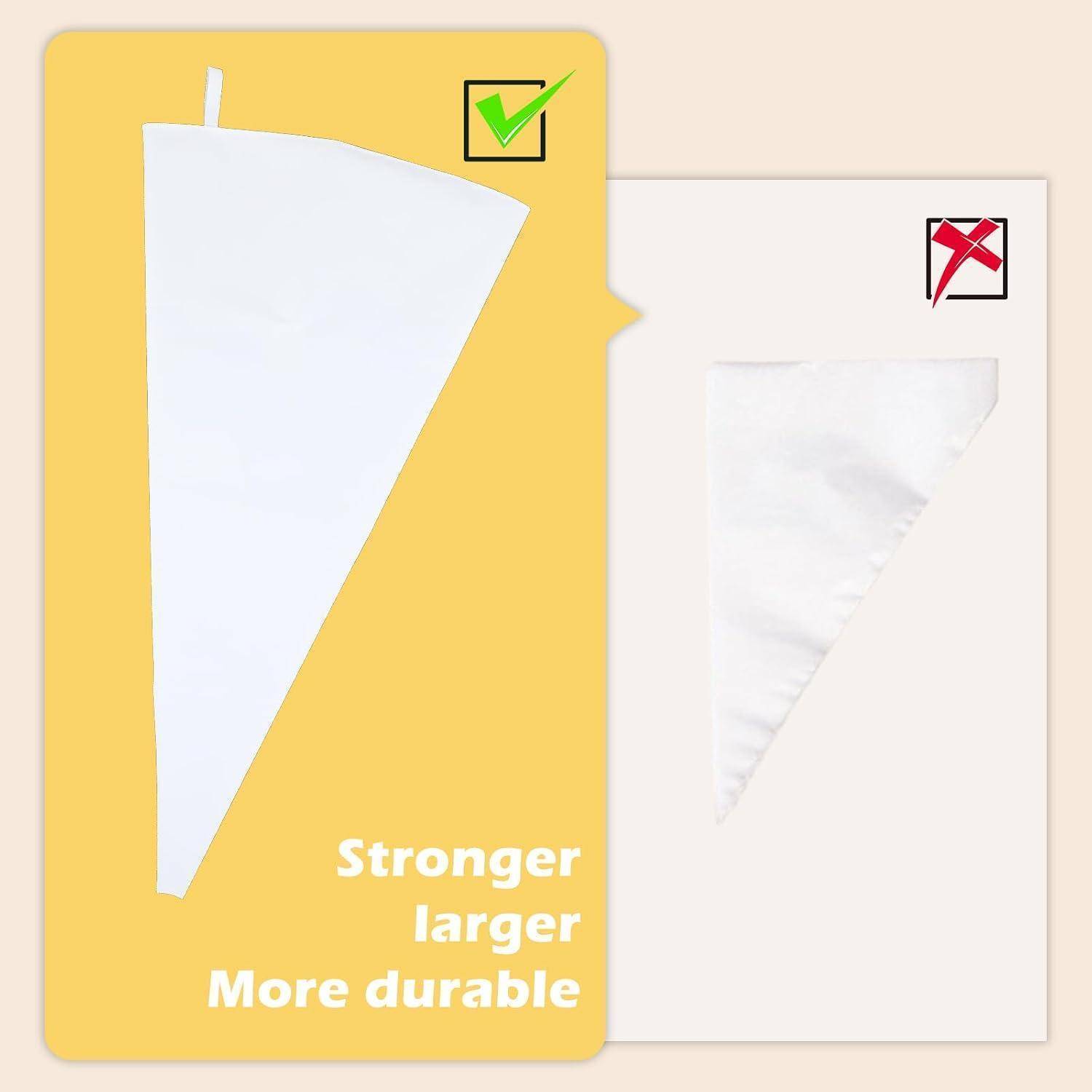 Vergleichsgrafik zeigt ein größeres, stärkeres und dauerhafteres weißes fahnenähnliches Material auf der linken Seite mit einem grünen Häkchen, im Vergleich zu einer kleineren schwächeren Version auf der rechten Seite mit einem roten X.