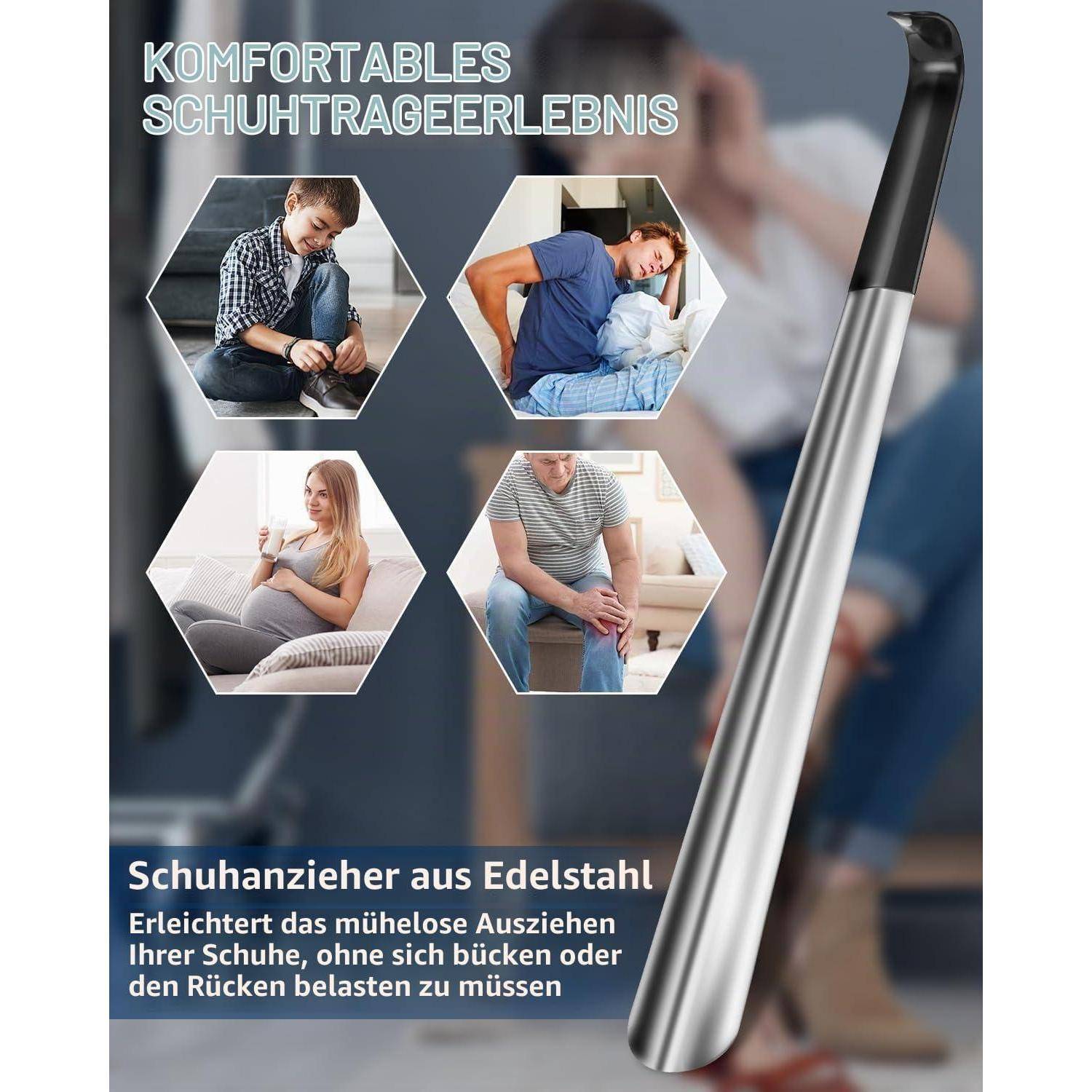 Bixury Schuhlöffel Metall Lang 42cm 2 Stück mit Hülle