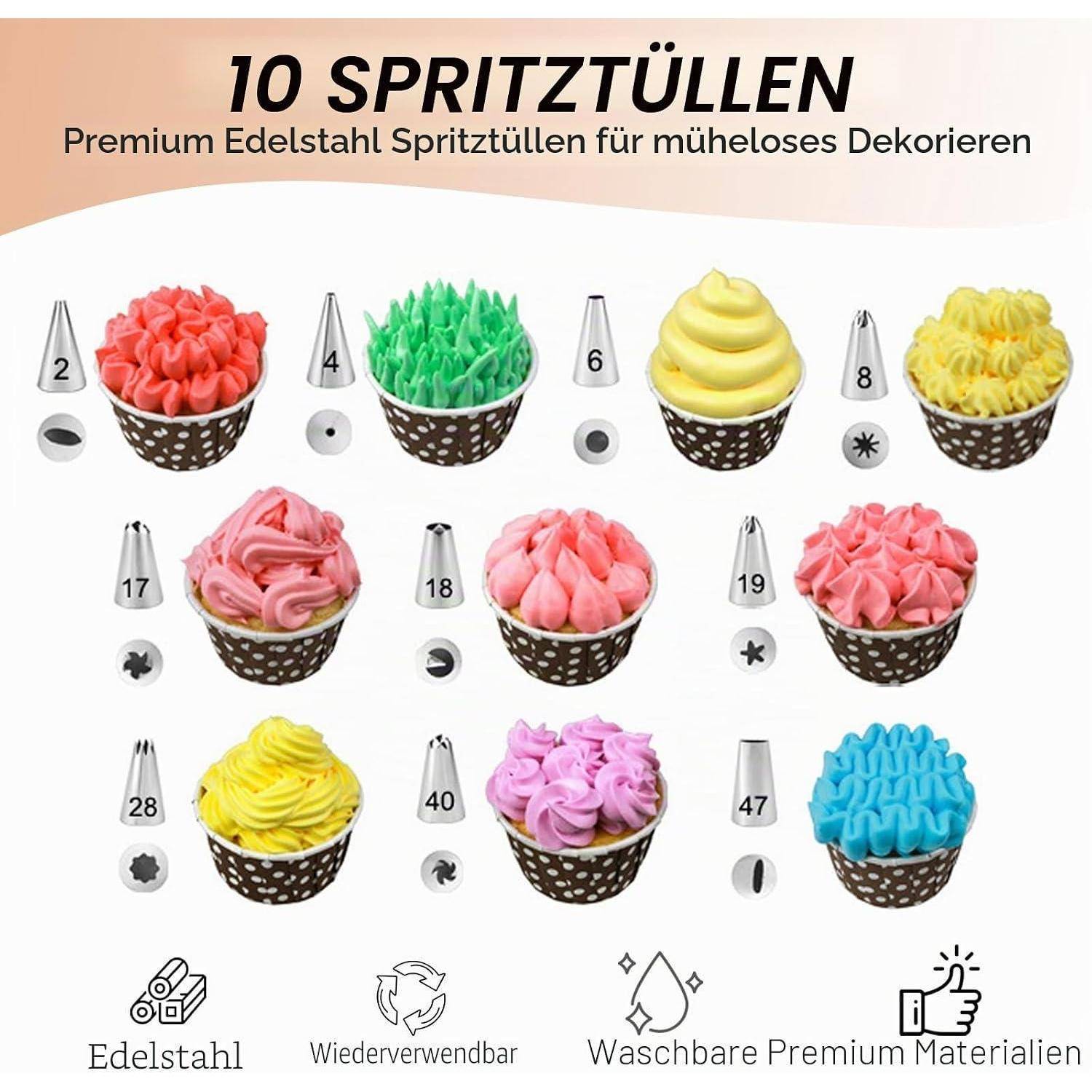 Spritzbeutel-Set 12tlg. Silikon wiederverwendbar mit Edelstahl-Tüllen