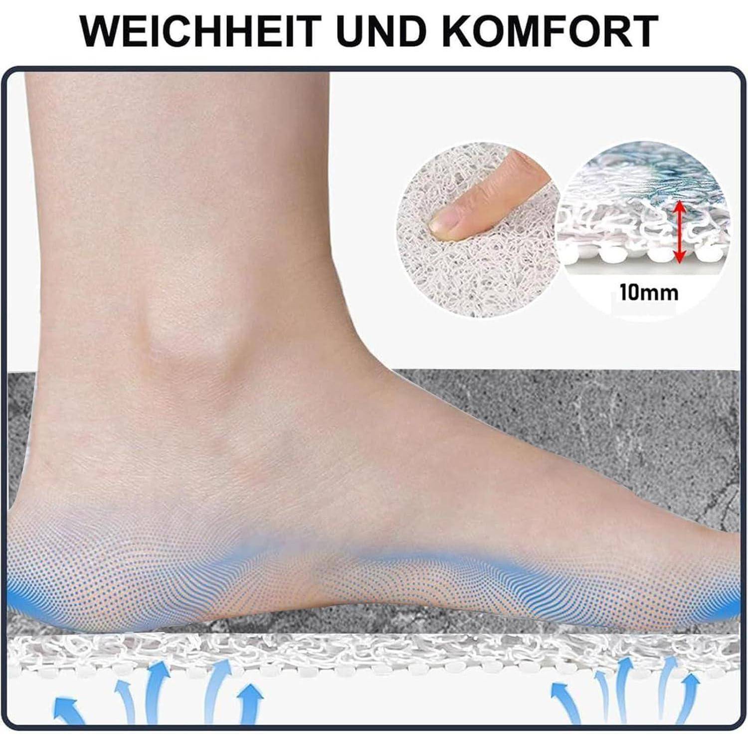 Fuß auf gepolsterter Innensohle mit Weichheit und Komfort, mit einer 10 mm dicken atmungsaktiven Schaumstoffschicht mit der Bezeichnung „WEICHHEIT UND KOMFORT