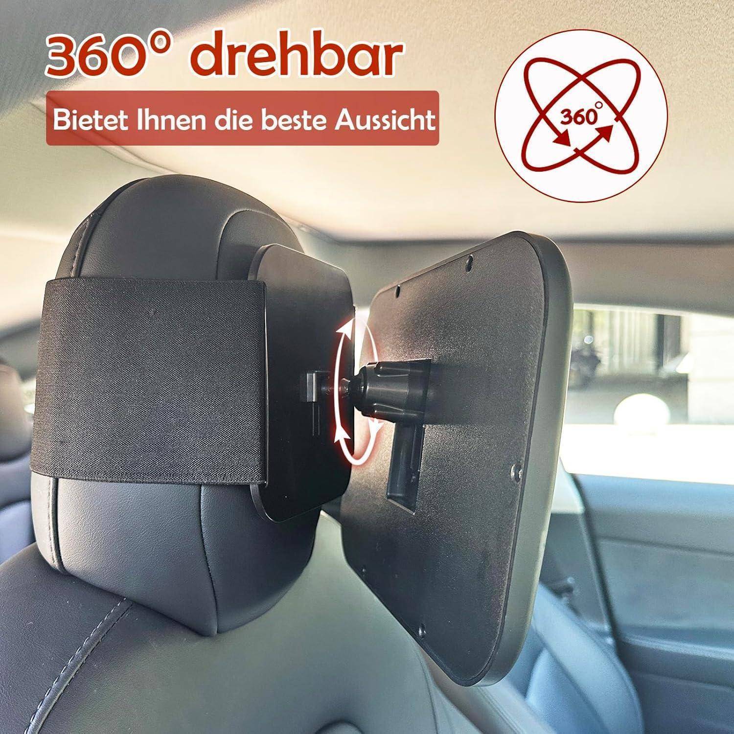 Kopfstützen-Bildschirmhalterung für das Auto, die um 360° rotiert, mit deutschem Text „360° drehbar