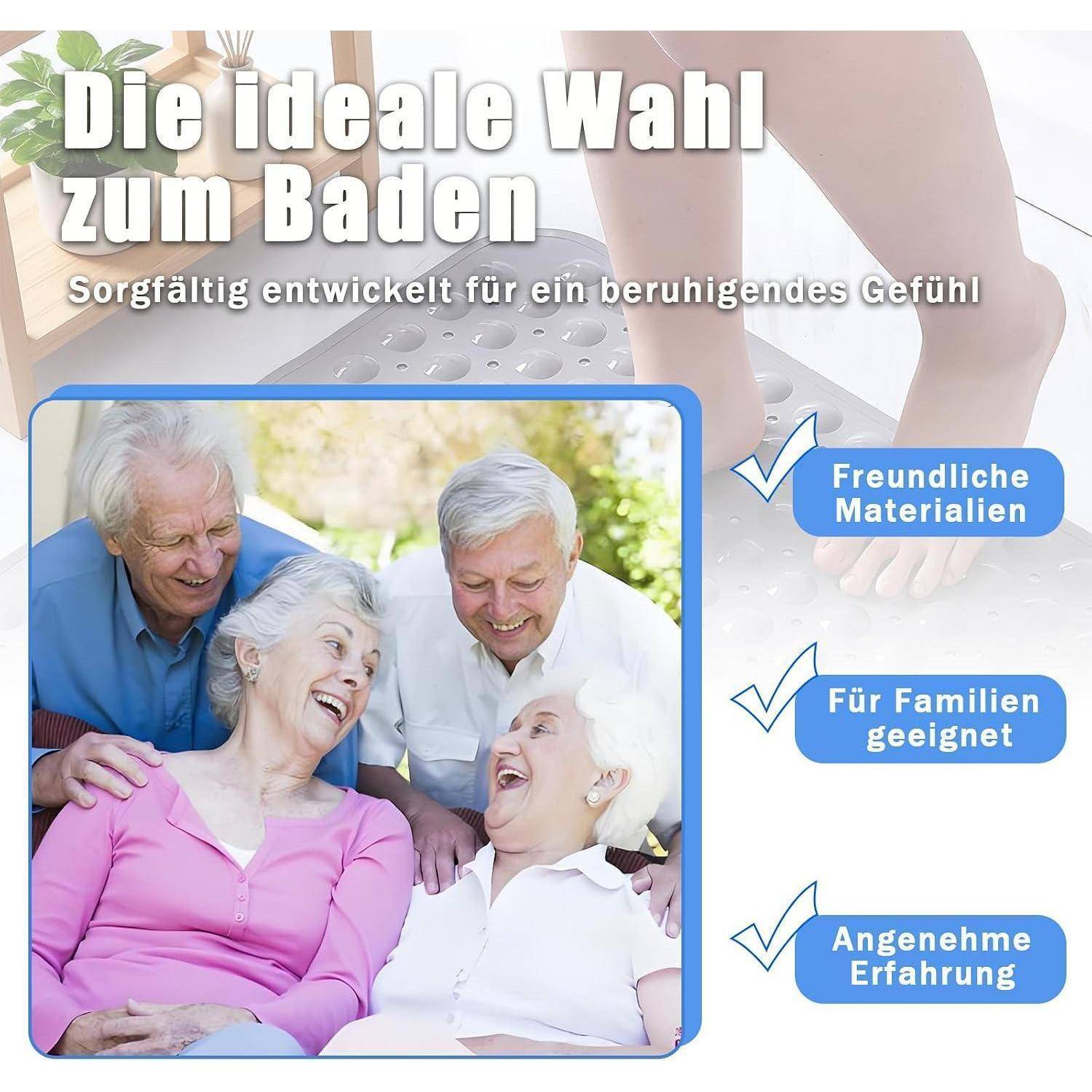 Duschmatte rutschfest 60x90cm Grau mit Saugnäpfen und Ablauflöchern