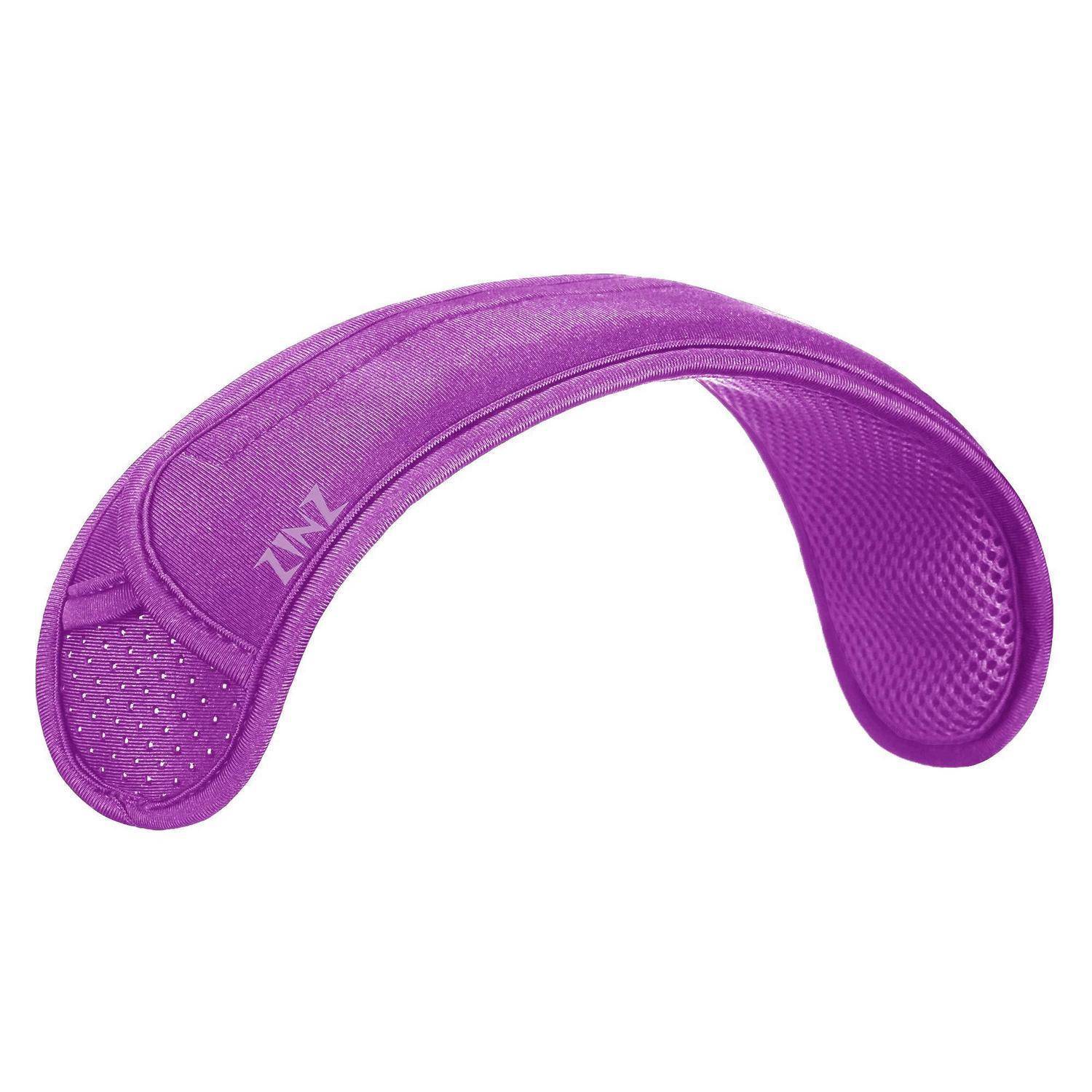 Violetter gekrümmter ergonomischer Rückendehner oder Massagewerkzeug mit strukturierten Oberflächen, auf weißem Hintergrund dargestellt.