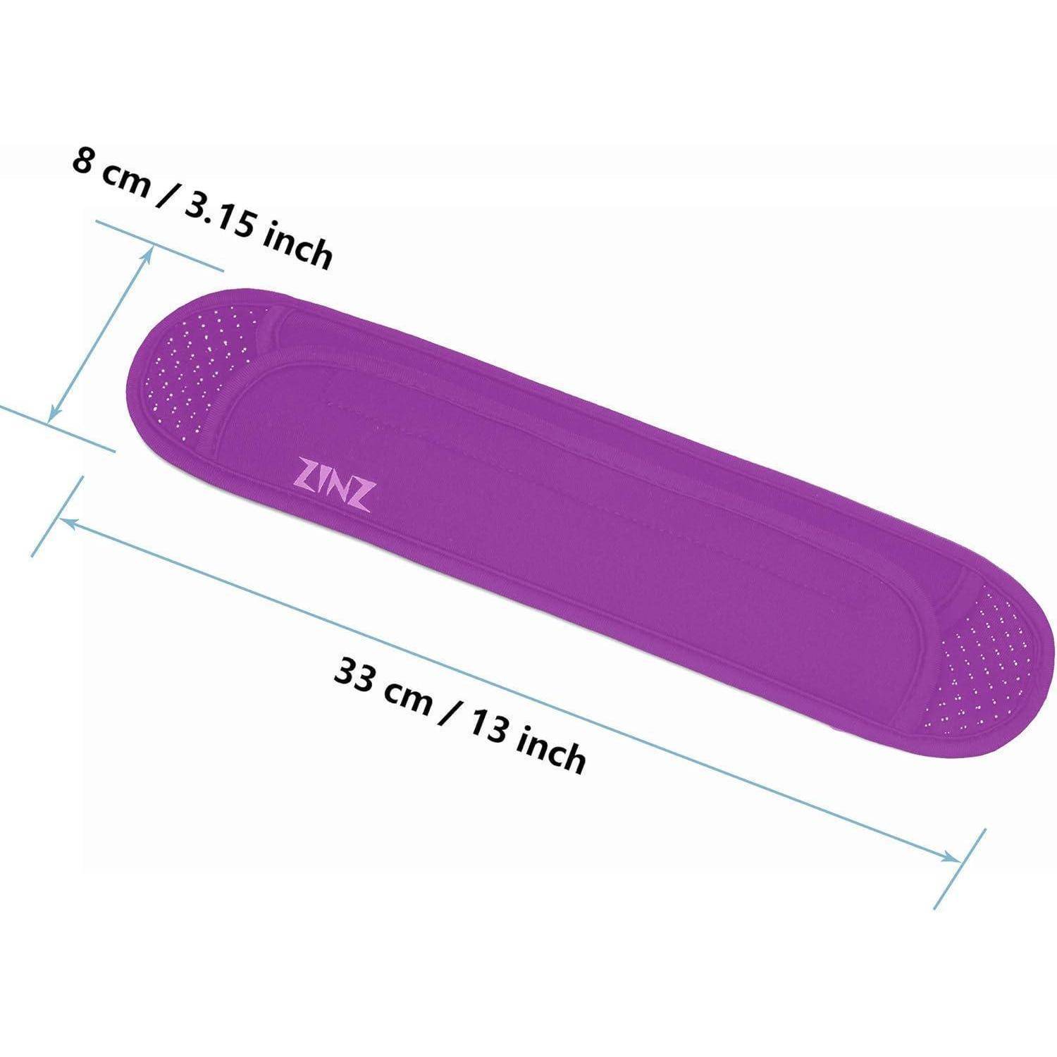 Lila längliche Matte mit der Aufschrift 'ZINZ' mit Dimensionspfeilen, die 33 cm (13 Zoll) Länge und 8 cm (3,15 Zoll) Breite zeigen.