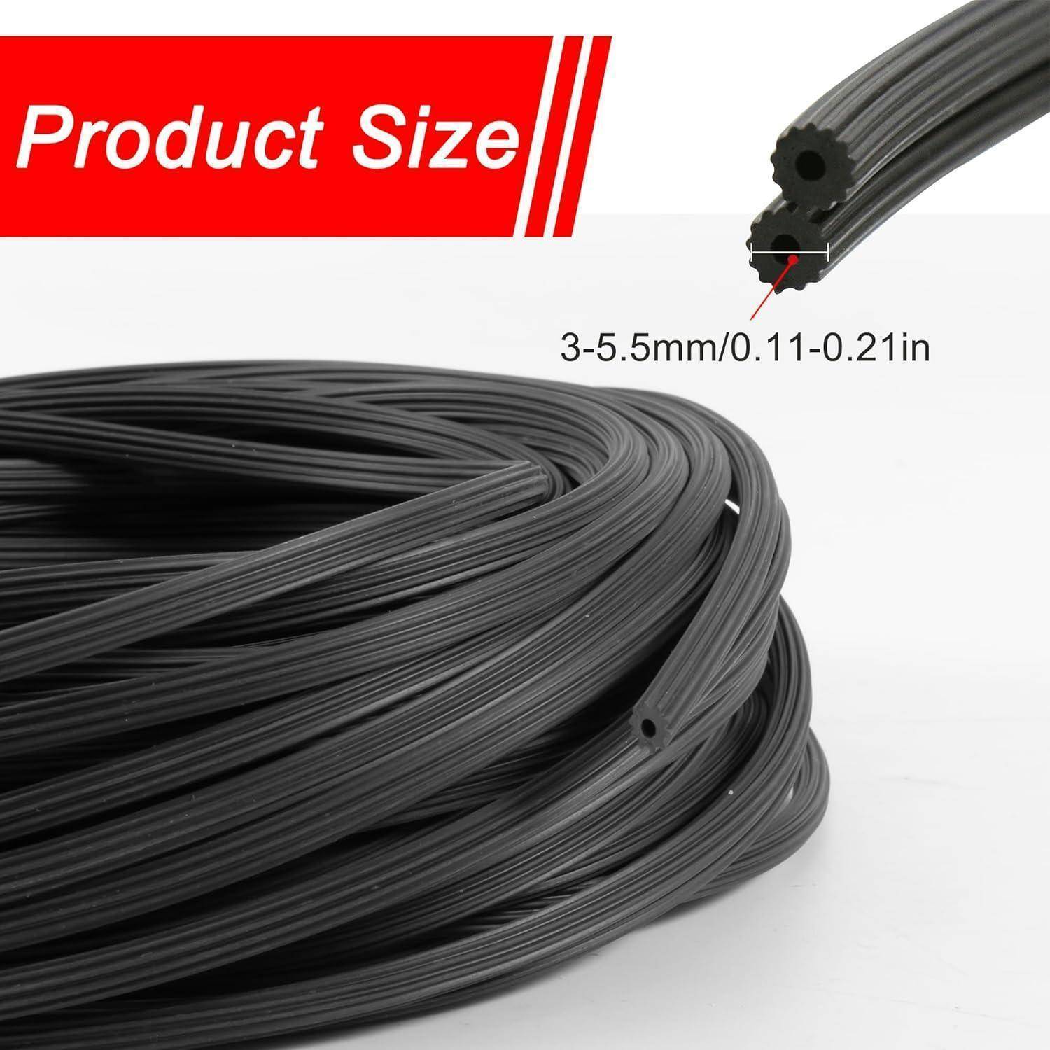 Produktgrößendiagramm einer schwarzen gerippten Kabel- oder Schlauchspule, gekennzeichnet mit 3–5,5 mm/0,11–0,21 Zoll Durchmesser.