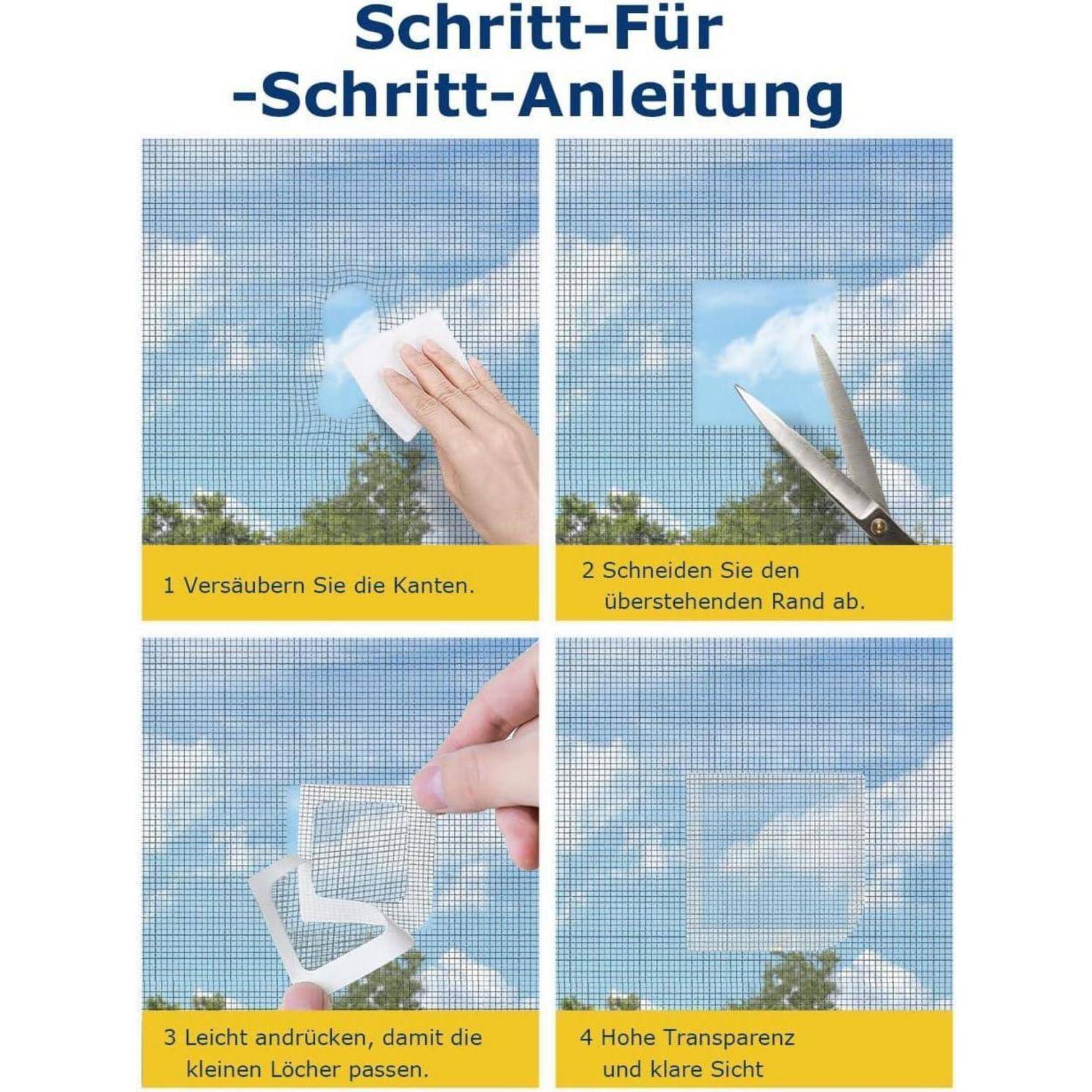 Fliegengitter Reparatur Set 39 Stück Grau Glasfaser Klebeband
