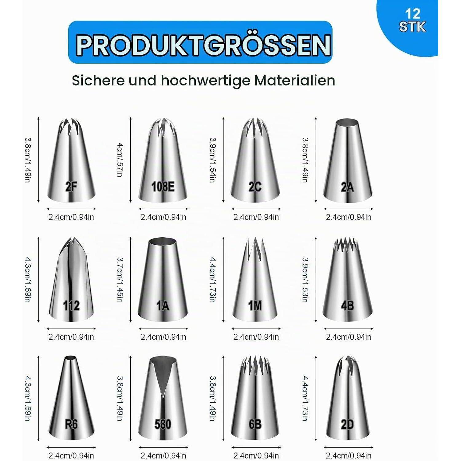 Spritzbeutel Düsen-Set 12-teilig Edelstahl Wiederverwendbar