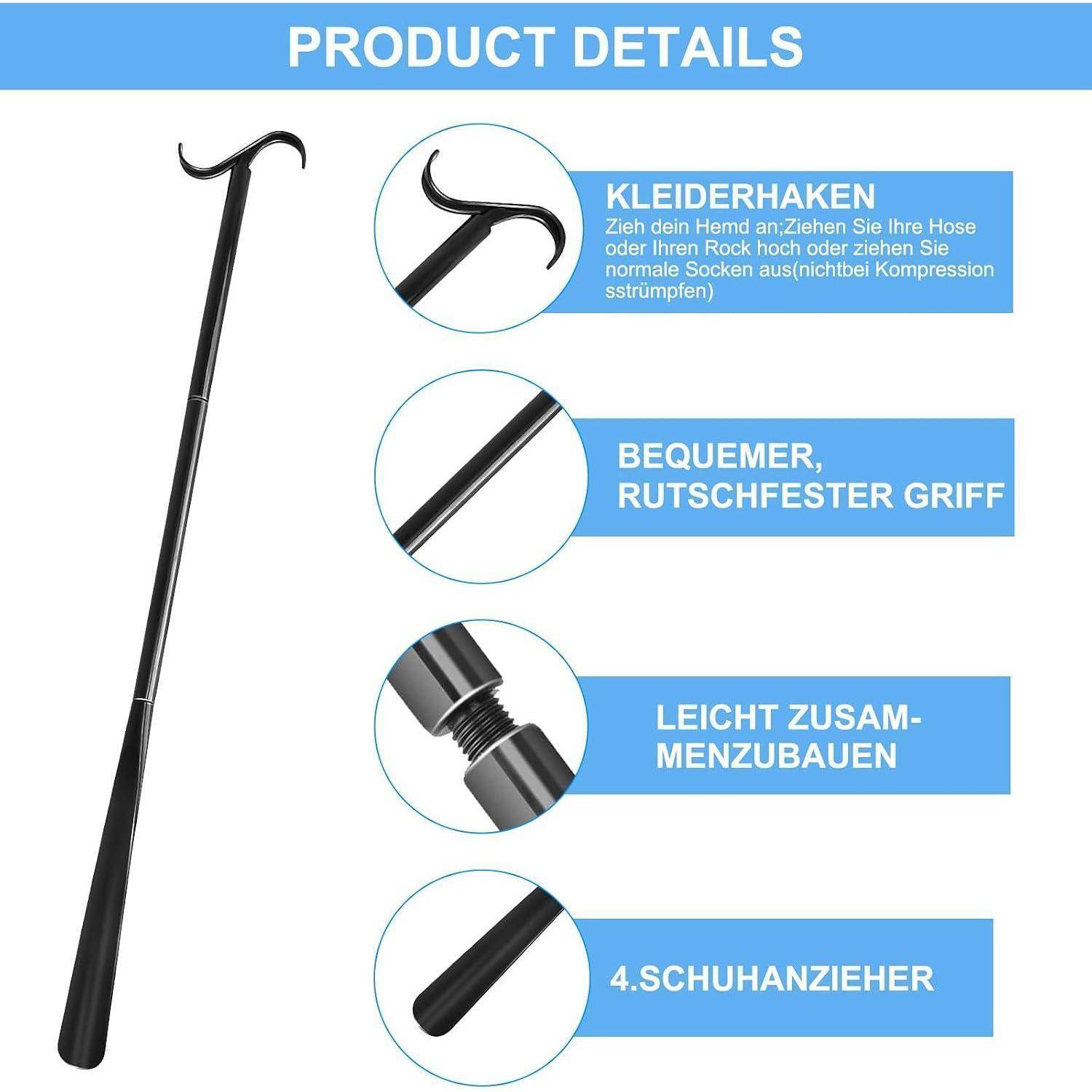 Schuhlöffel extra lang 3-in-1 Teleskop Schuhanzieher Sockenanziehhilfe