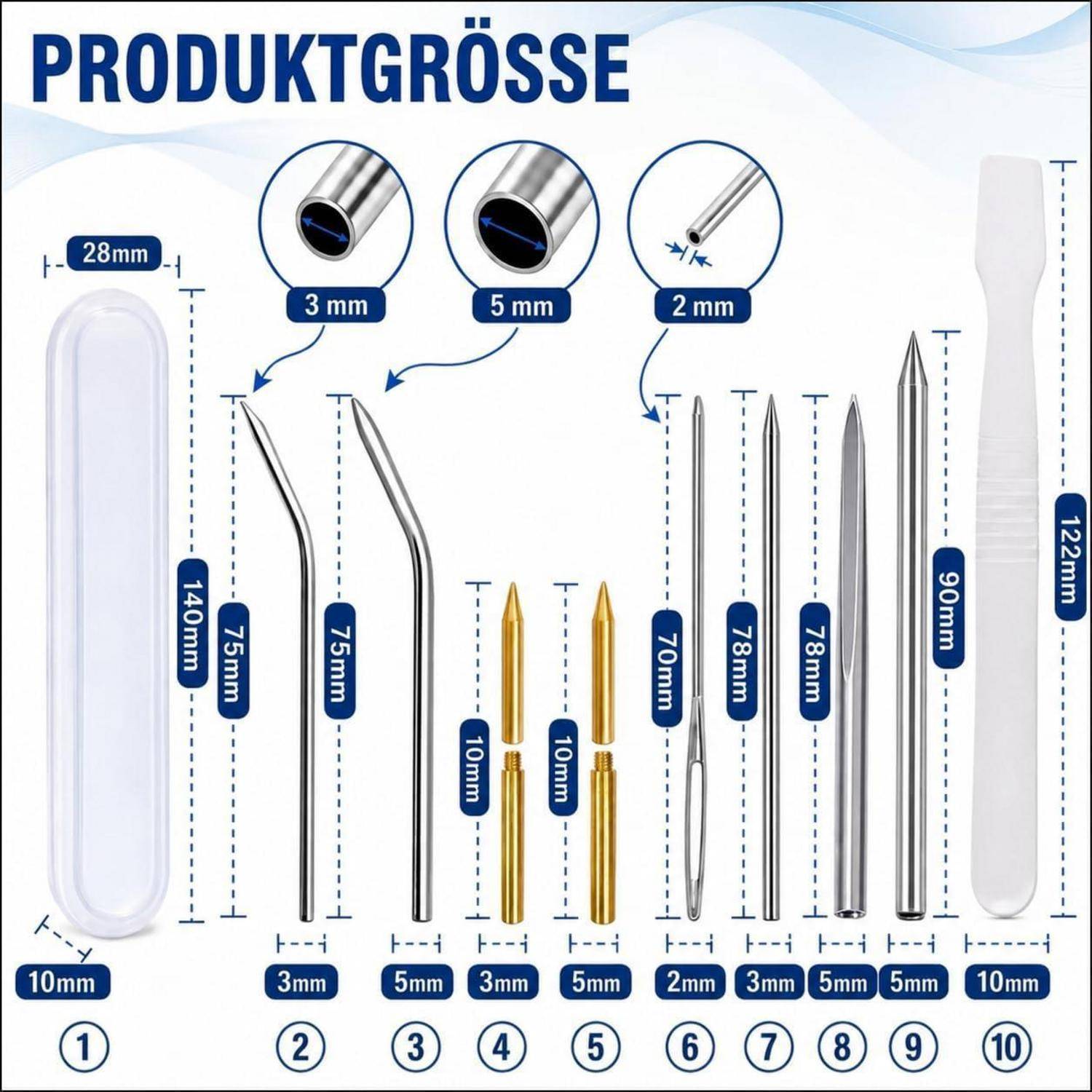 Paracord Nadel Set 10tlg Edelstahl mit Aufbewahrungsbox