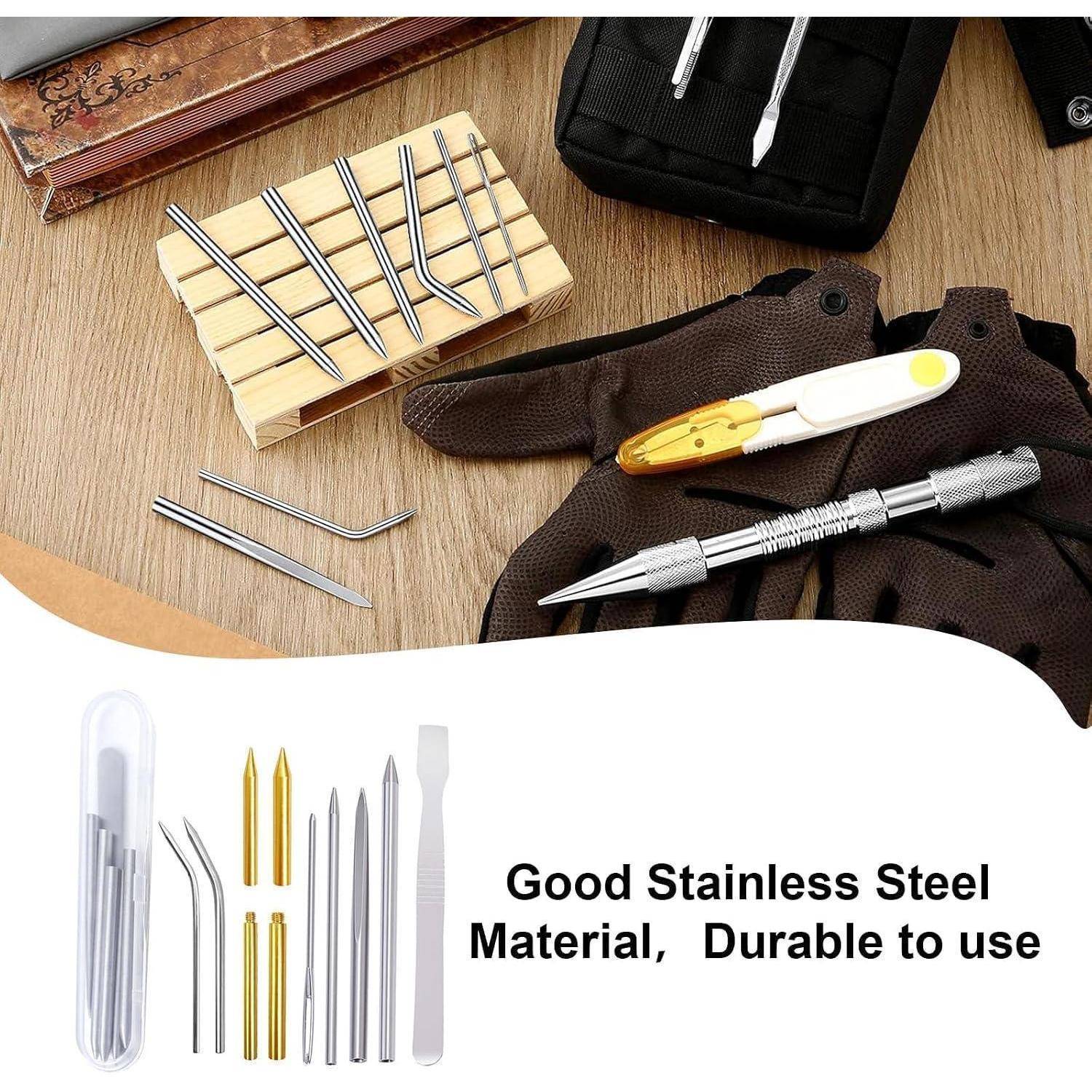 Messer-Hobby-Set aus Edelstahl mit austauschbaren Klingen und einem gelben Sicherheitscutter, mit der Beschriftung „Gutes Edelstahlmaterial, langlebig im Gebrauch