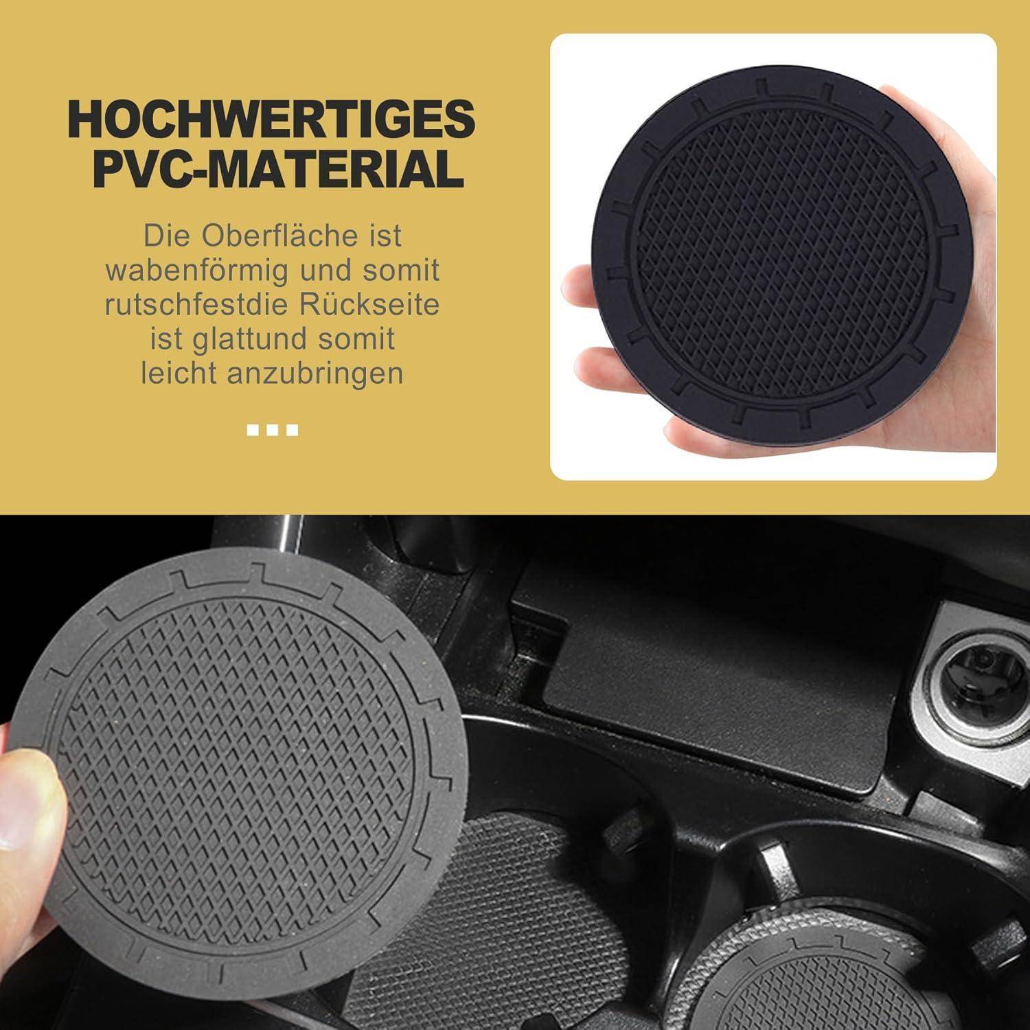Werbebild eines runden schwarzen Schutzpads aus PVC mit Wabentextur und glatter Klebstoffrückseite, auf Deutsch beschrieben als leicht anzubringen und kratzfest, mit Nahaufnahmen in der Hand und auf einer Maschinenoberfläche.