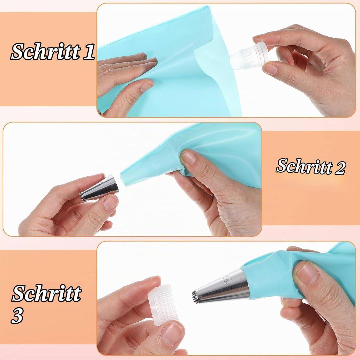 Dreibeteiliges Anleitungs-Tutorial mit den Bezeichnungen „Schritt 1