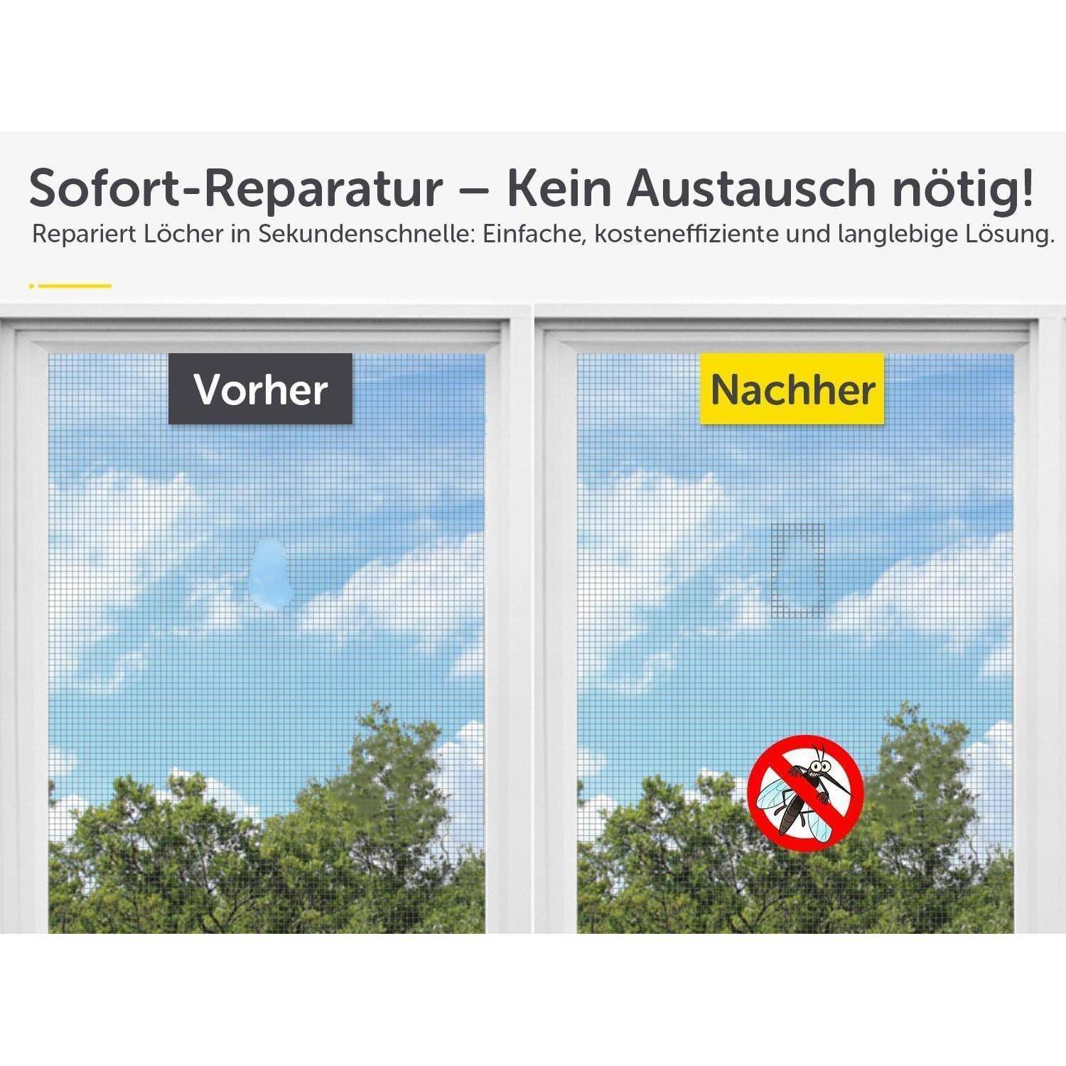 Fliegengitter Reparaturband 2m x 5cm Grau Glasfaser Selbstklebend inkl. Schere