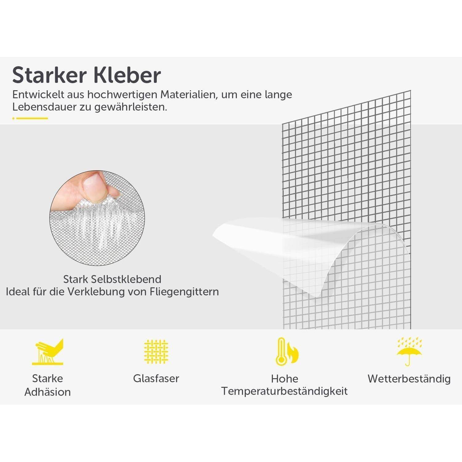 Fliegengitter Reparaturband 2m x 5cm Grau Glasfaser Selbstklebend inkl. Schere