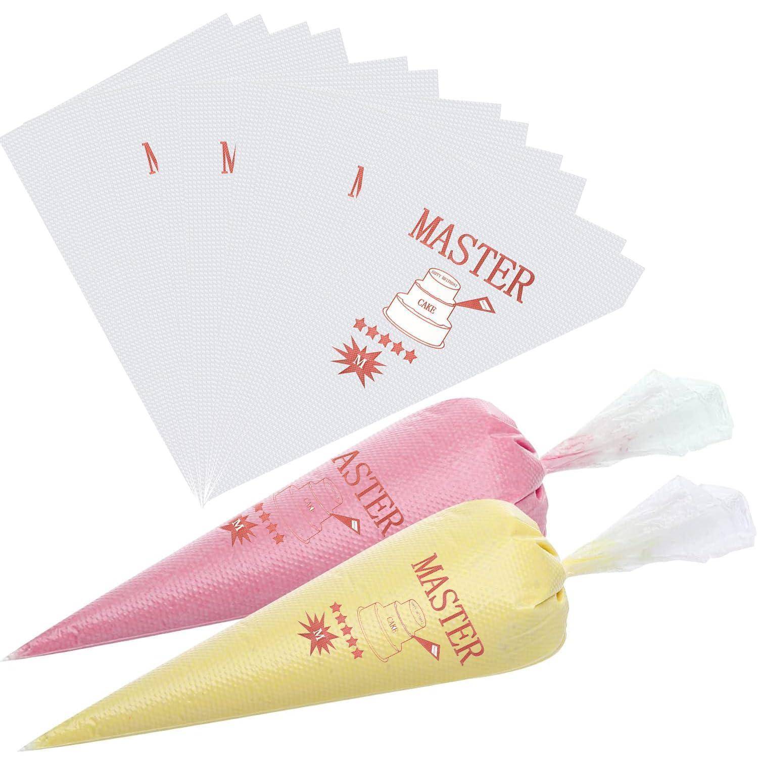 Satz mit Einweg-Spritzbeuteln in Weiß, Rosa und Gelb, mit 