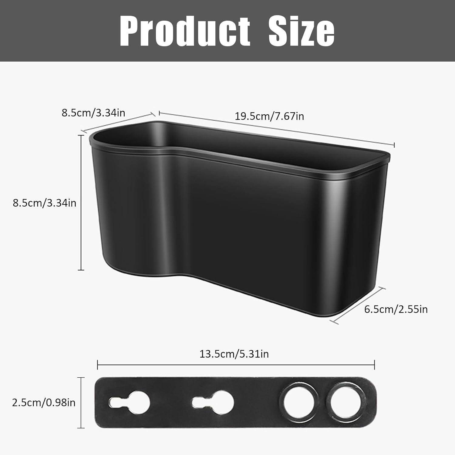 Produktgrößendiagramm mit einem schwarzen rechteckigen Behälter: 19,5 cm lang, 8,5 cm breit und hoch, 6,5 cm tief, plus eine Montagestreifen 13,5 cm lang und 2,5 cm breit.