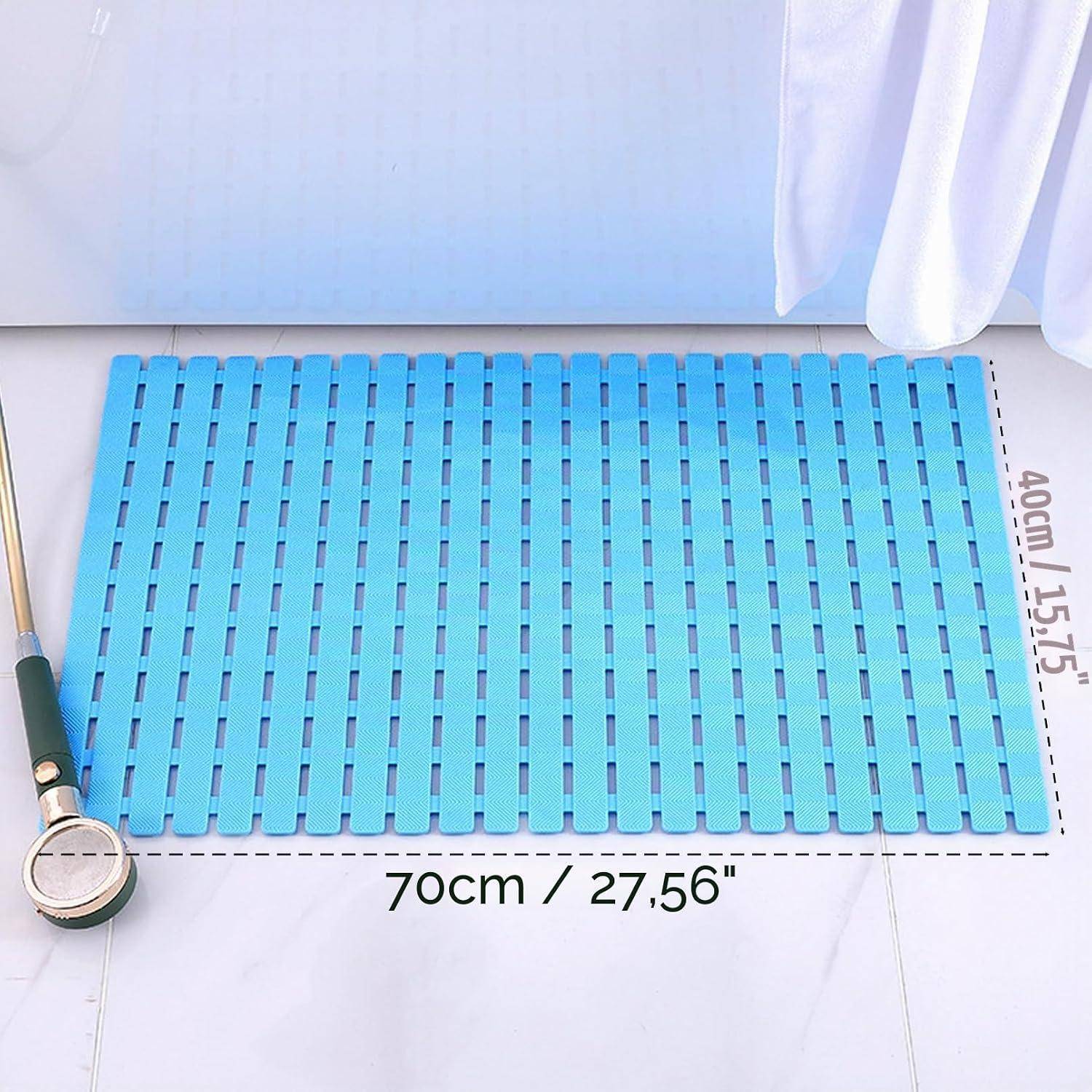 Blaue rechteckige rutschfeste Matte mit den Abmessungen 70 cm x 40 cm, mit einem Messwerkzeug zur Größendarstellung.