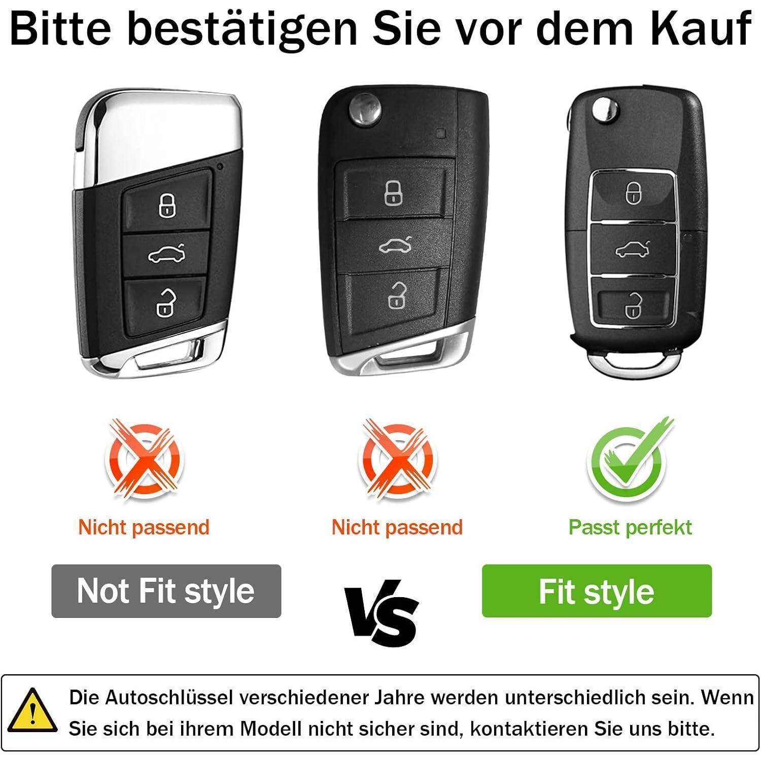 Vergleichsgrafik von drei Autoschlüsseln; die linken zwei sind mit „Nicht passend